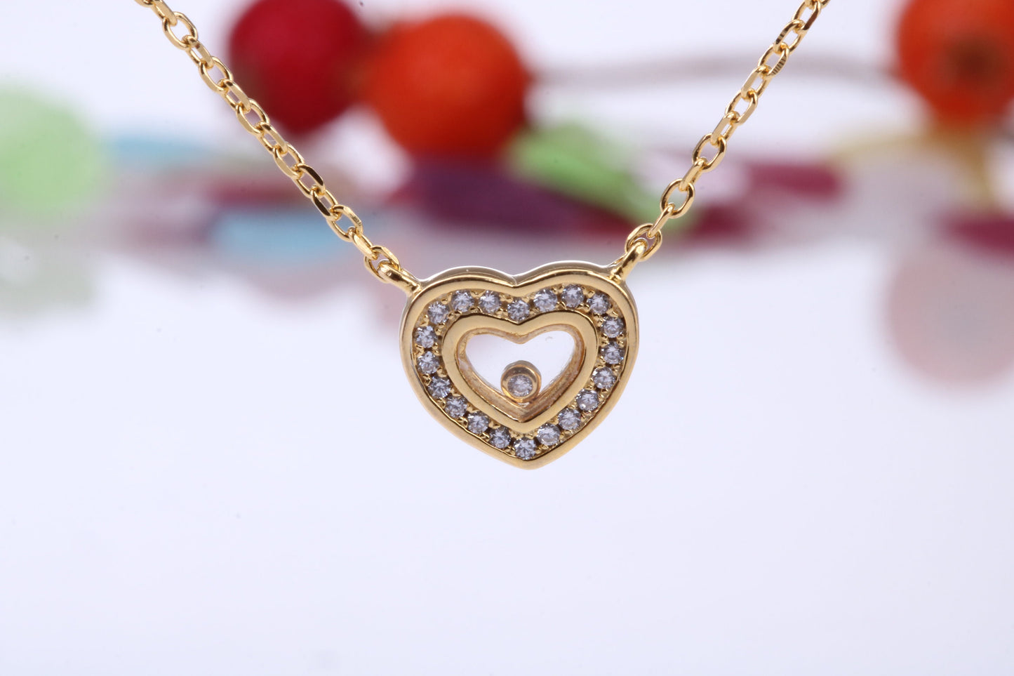 Love Heart Cubic Zirconia set Necklace, made from solid Sterling Silver, 18ct Yellow Gold Plated