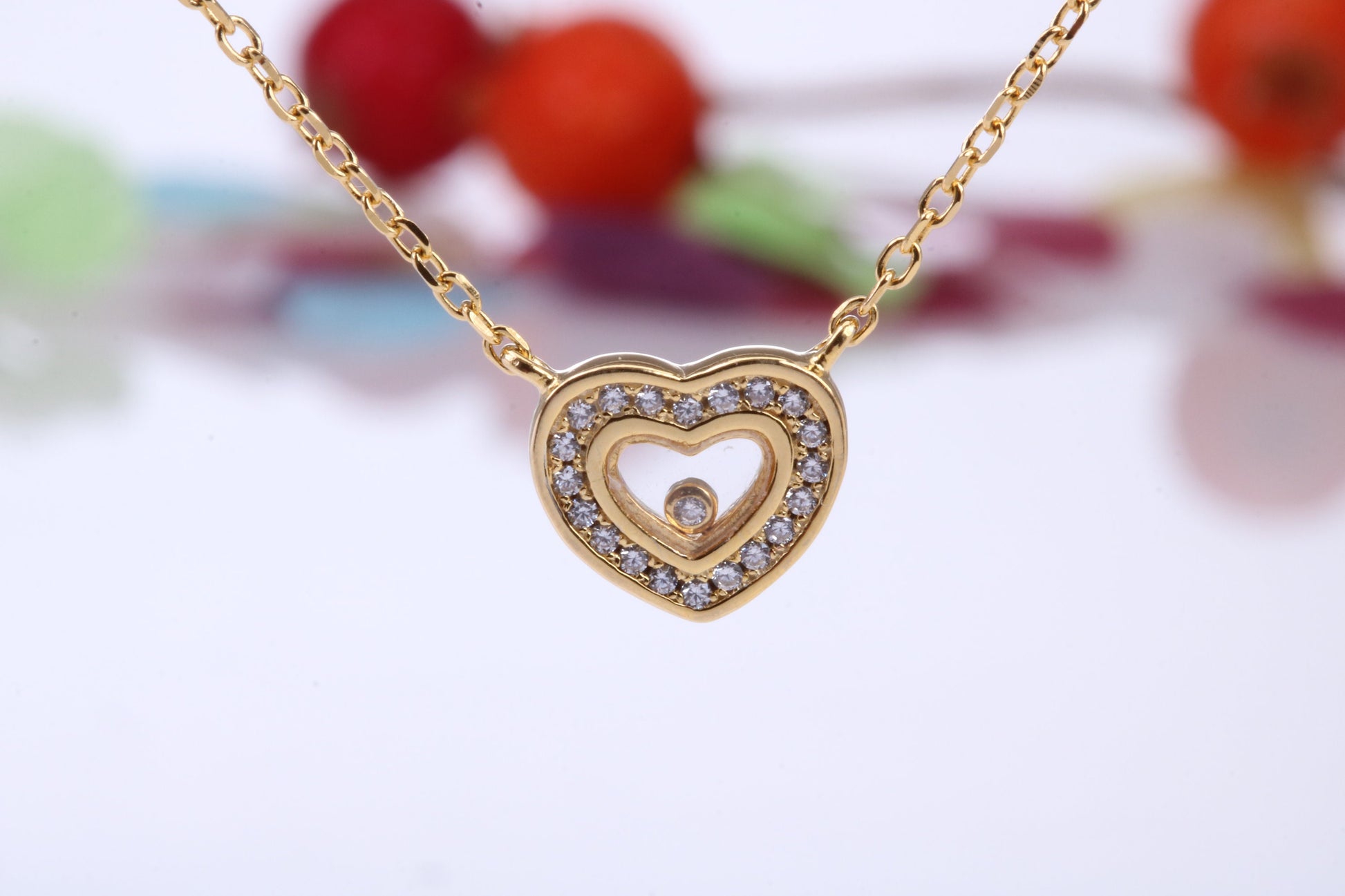 Love Heart Cubic Zirconia set Necklace, made from solid Sterling Silver, 18ct Yellow Gold Plated