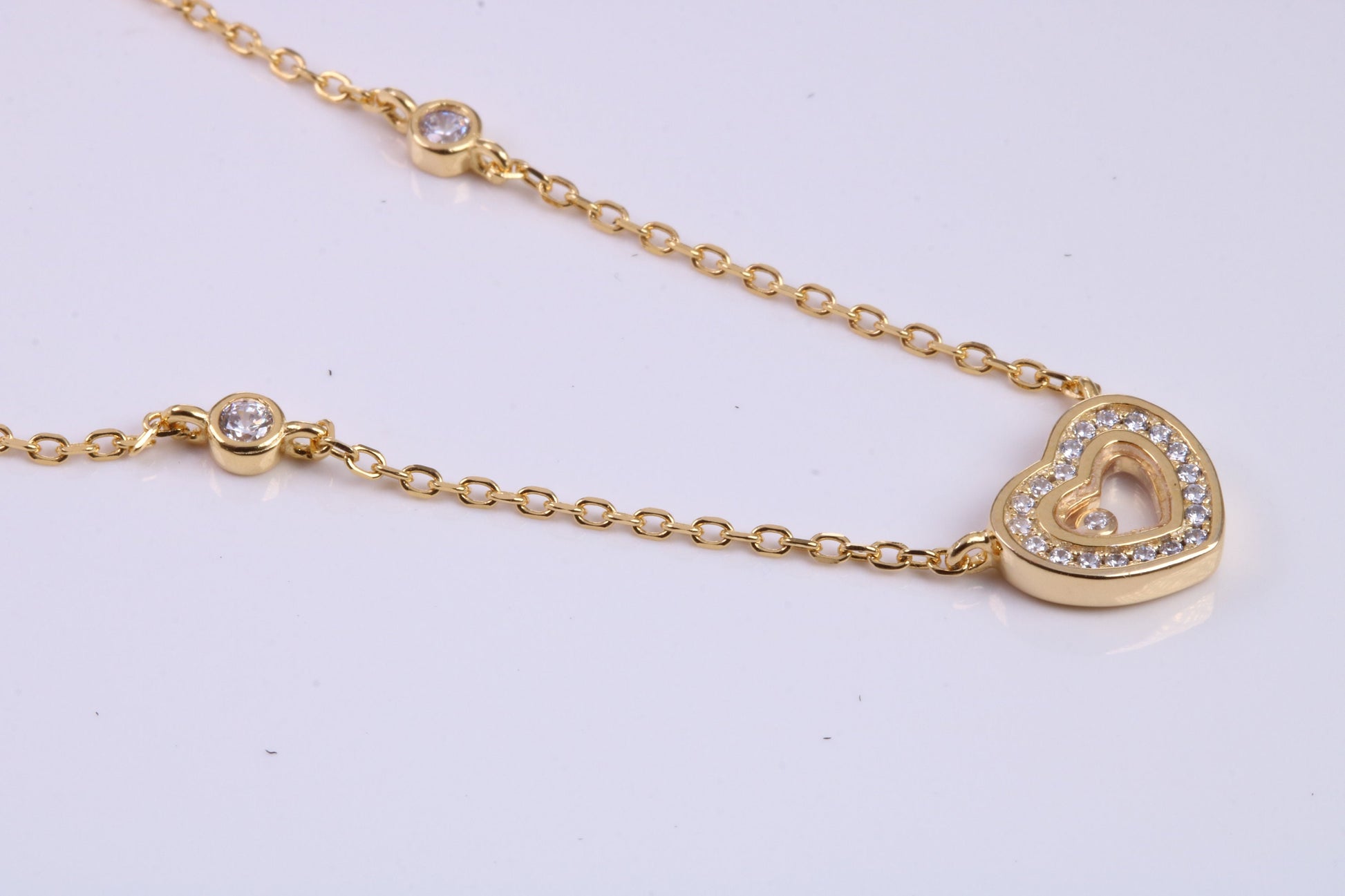 Love Heart Cubic Zirconia set Necklace, made from solid Sterling Silver, 18ct Yellow Gold Plated