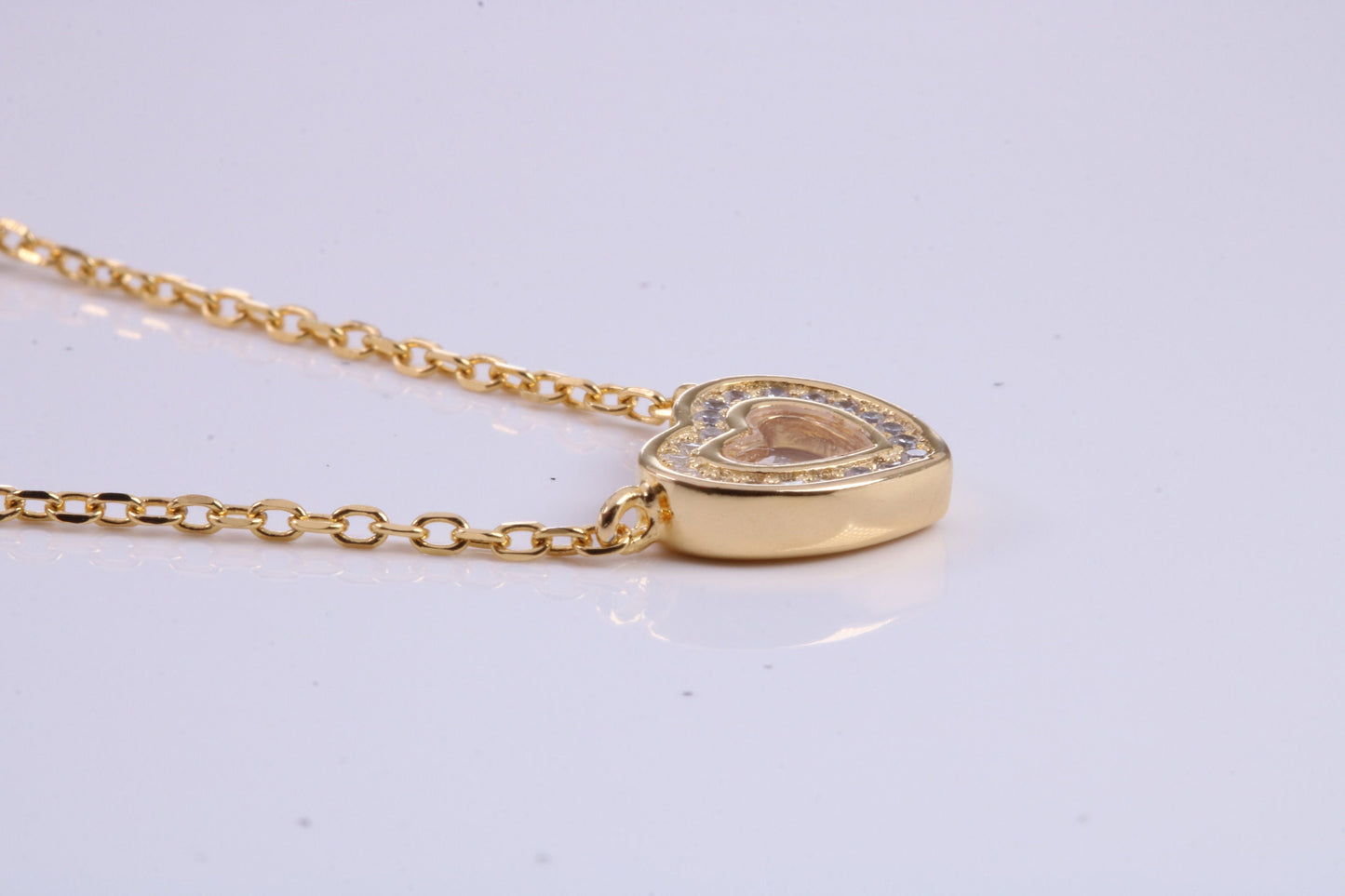 Love Heart Cubic Zirconia set Necklace, made from solid Sterling Silver, 18ct Yellow Gold Plated