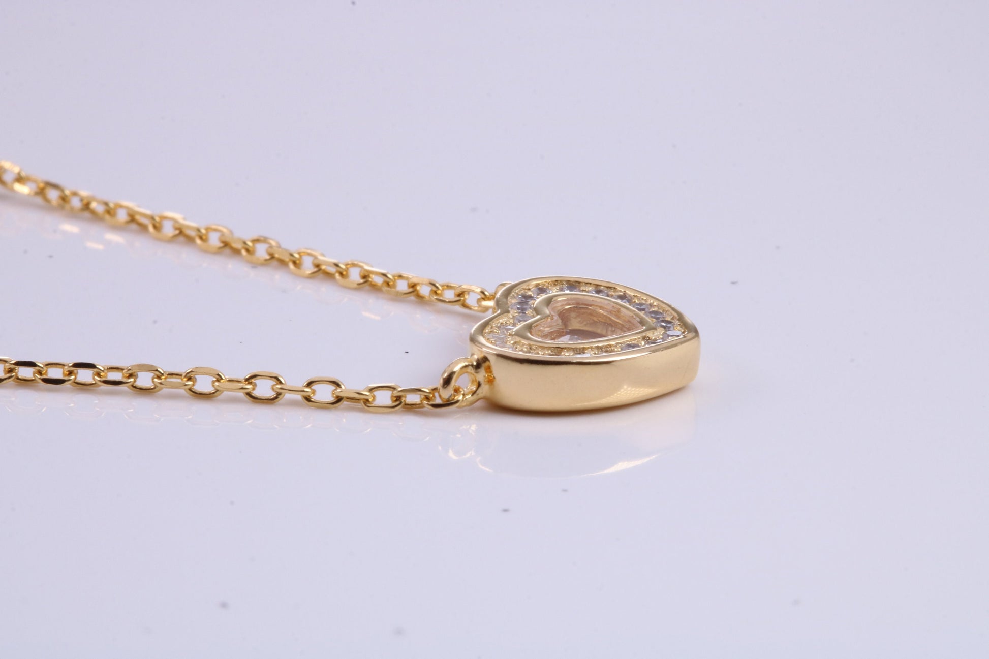 Love Heart Cubic Zirconia set Necklace, made from solid Sterling Silver, 18ct Yellow Gold Plated