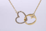 Love Heart Cubic Zirconia set Necklace, made from solid Sterling Silver, 18ct Yellow Gold Plated