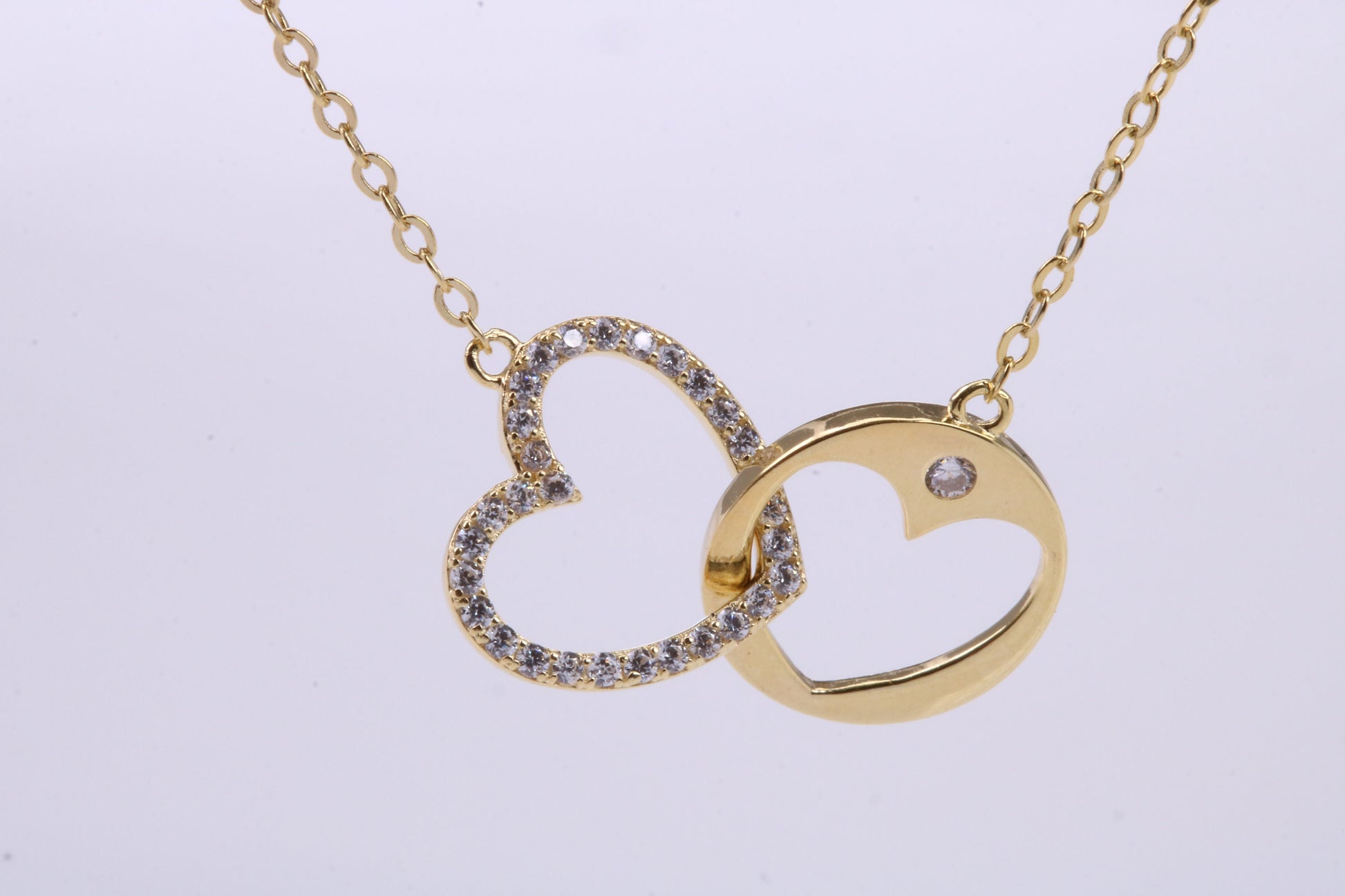 Love Heart Cubic Zirconia set Necklace, made from solid Sterling Silver, 18ct Yellow Gold Plated