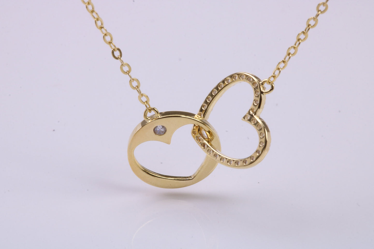 Love Heart Cubic Zirconia set Necklace, made from solid Sterling Silver, 18ct Yellow Gold Plated