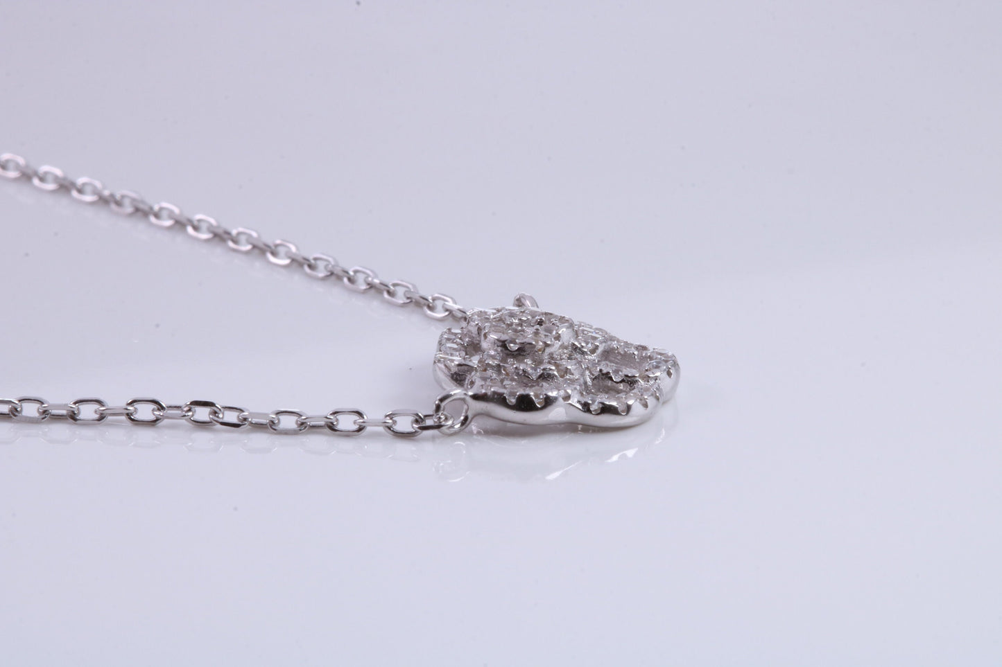 Flower Cubic Zirconia set Necklace, made from solid Sterling Silver, Length Adjustable Chain