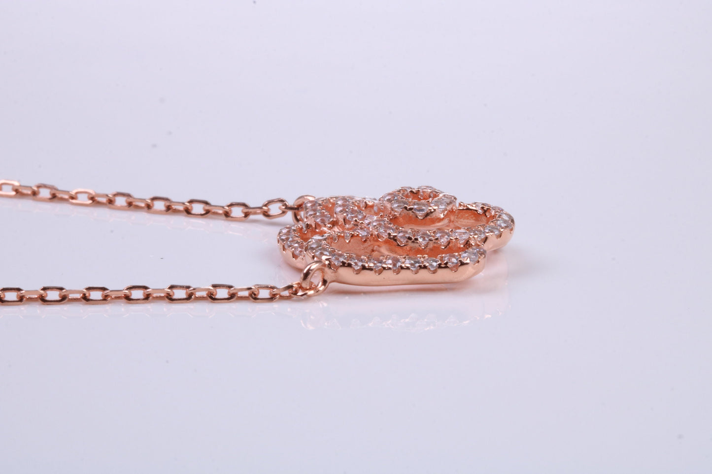 Flower Cubic Zirconia set Necklace, made from solid Sterling Silver, Length Adjustable Chain, 18ct Rose Gold Plated