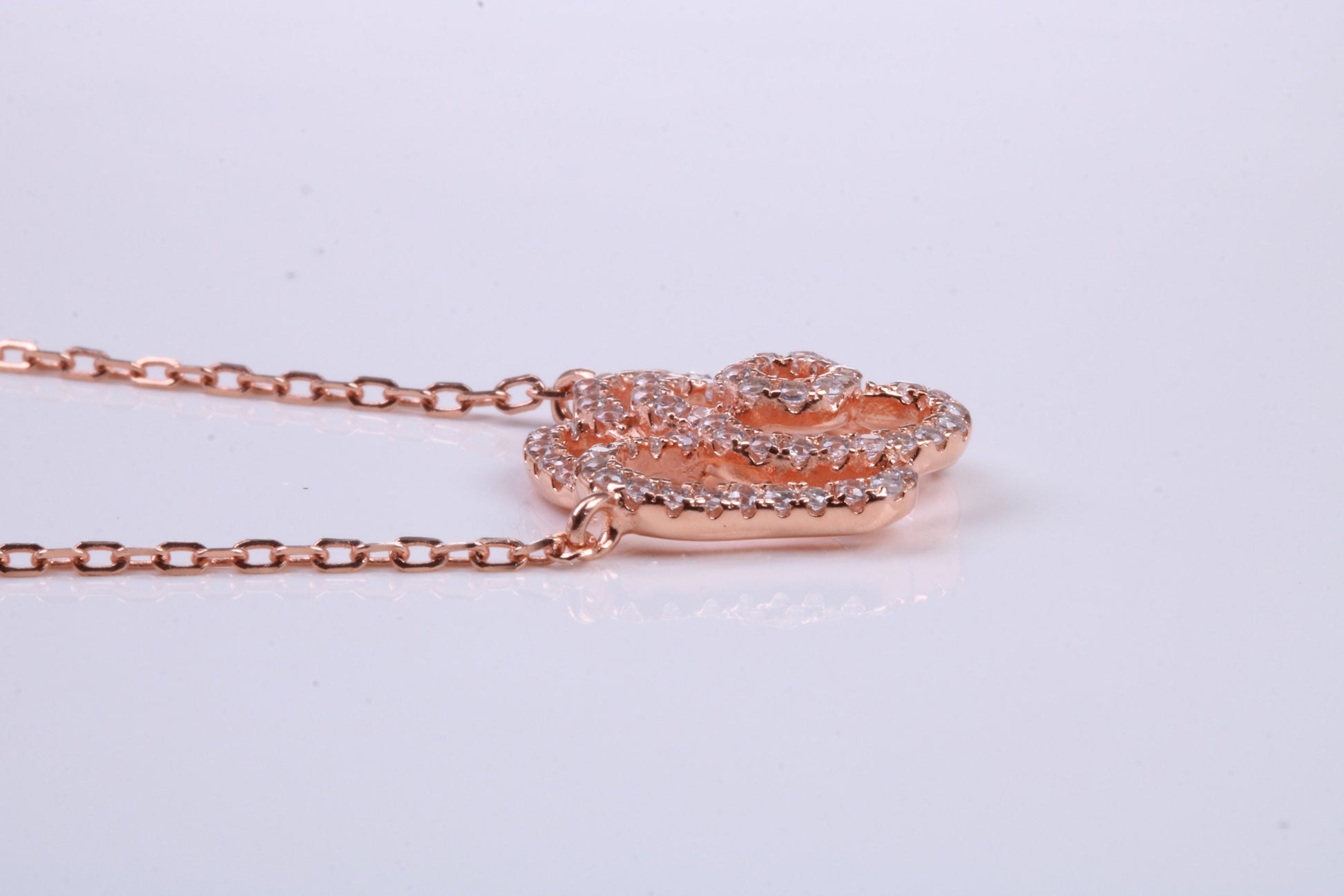 Flower Cubic Zirconia set Necklace, made from solid Sterling Silver, Length Adjustable Chain, 18ct Rose Gold Plated