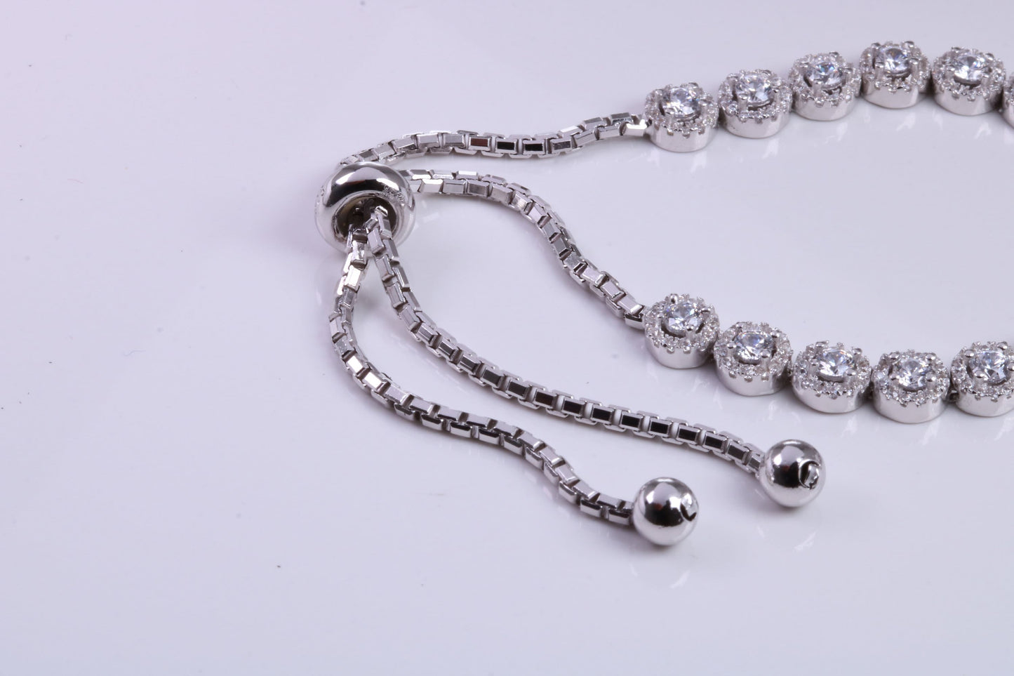 Cubic Zirconia set Bracelet, made from solid Sterling Silver, Length Adjustable