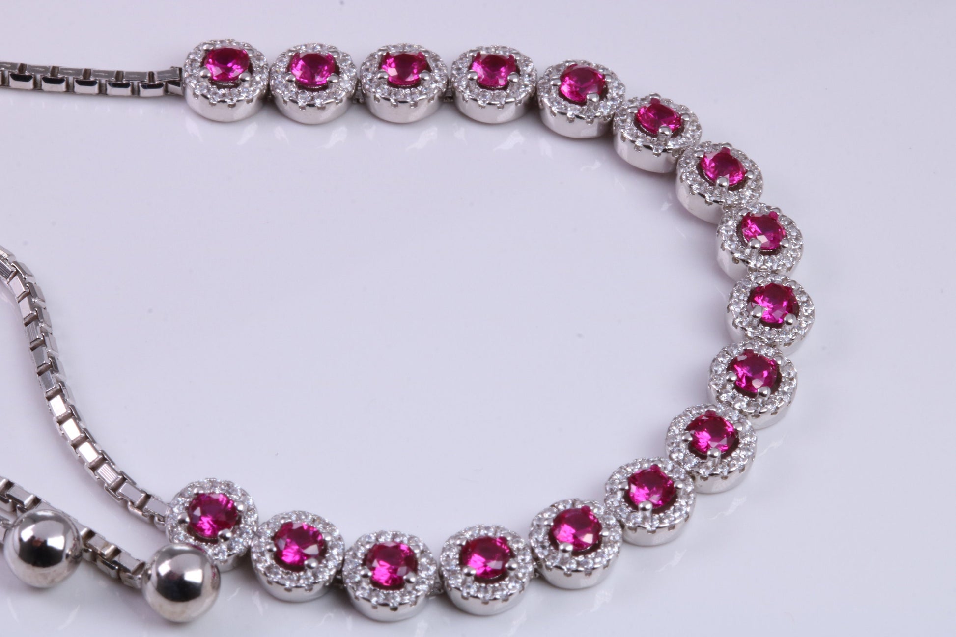 Ruby Cubic Zirconia set Bracelet, made from solid Sterling Silver, Length Adjustable