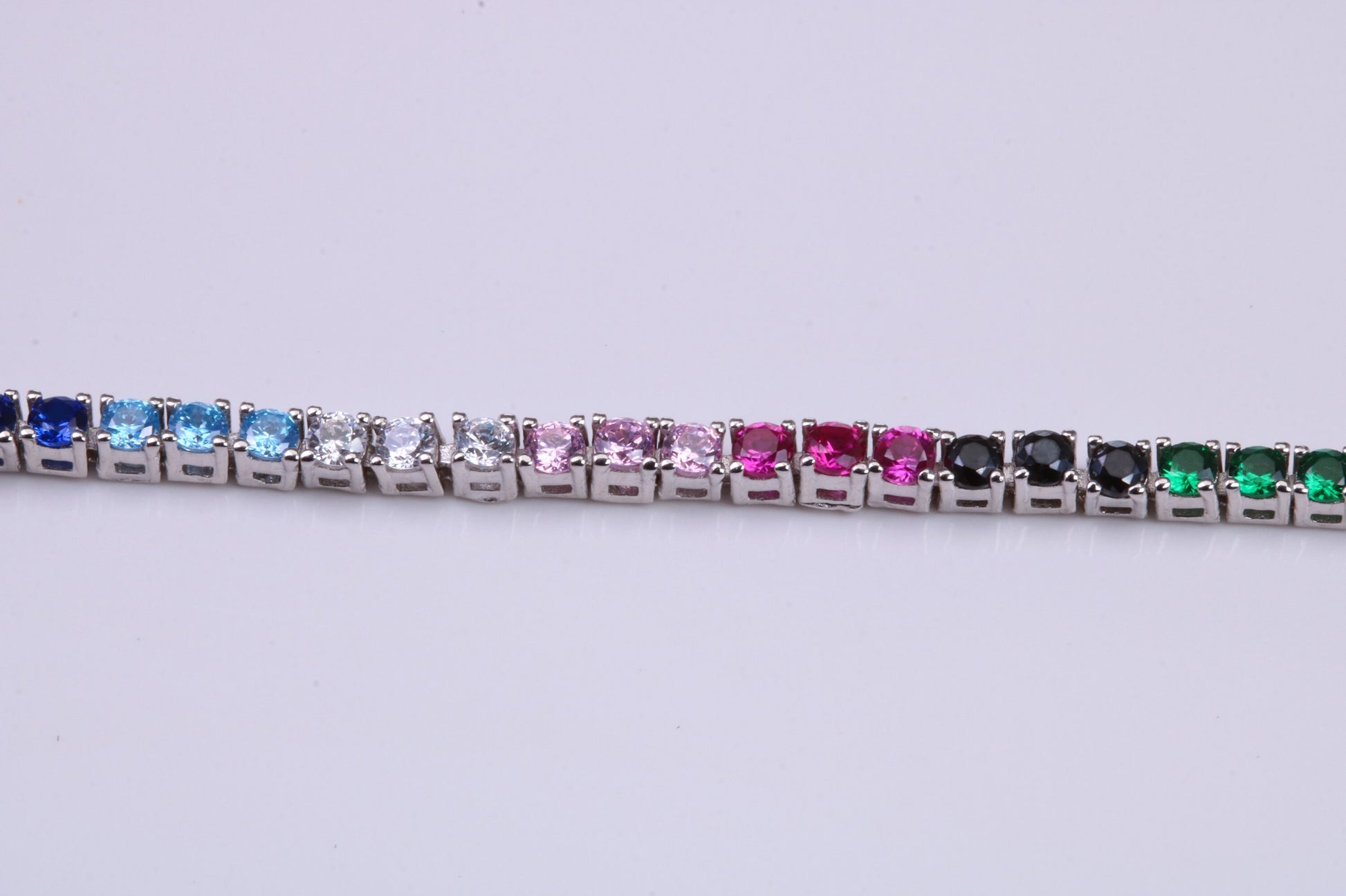 Multi Coloured Cubic Zirconia set Tennis Bracelet, made from solid Sterling Silver