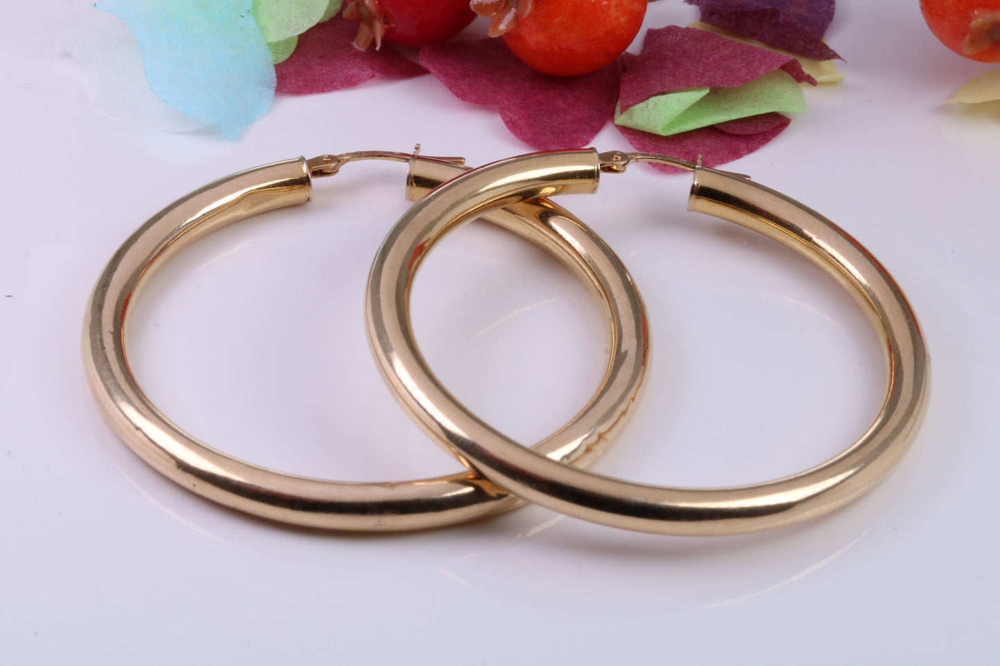 Very Large 48 mm Round Chunky Hoop Creole Earrings Made from Solid 9ct Yellow Gold, British Hallmarked