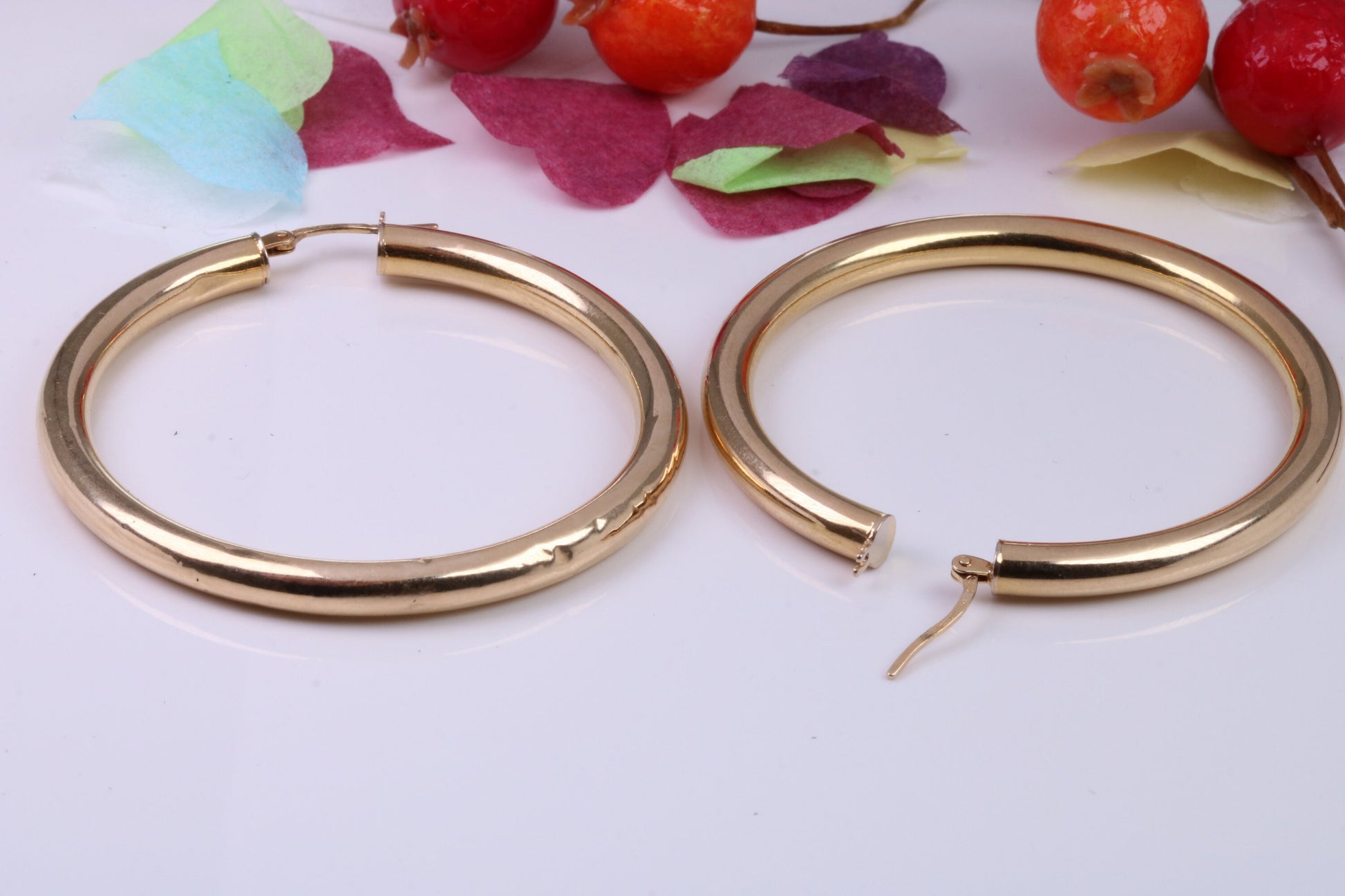 Very Large 48 mm Round Chunky Hoop Creole Earrings Made from Solid 9ct Yellow Gold, British Hallmarked