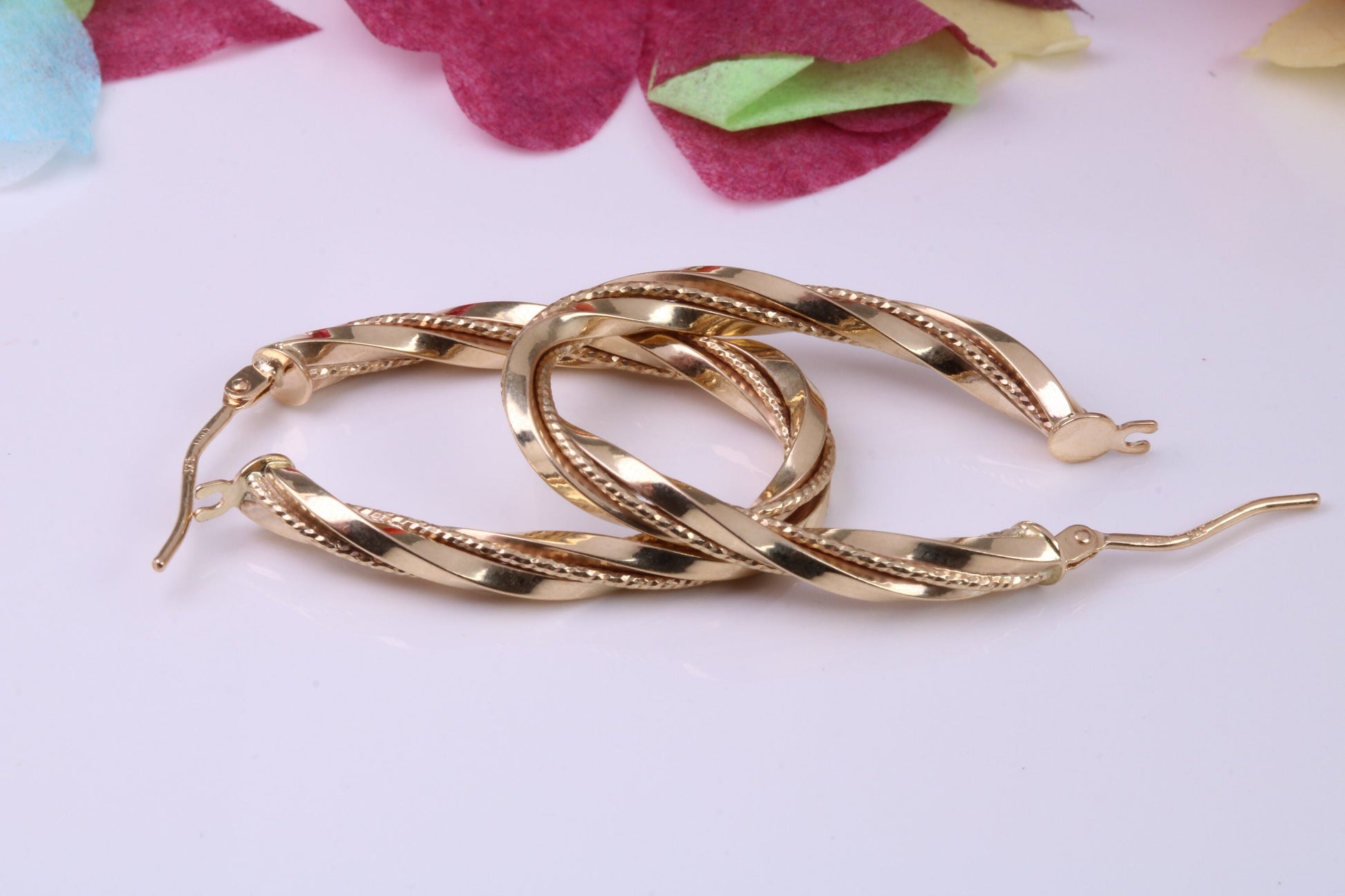 30 mm Long Hoop Creole Earrings Made from Solid 9ct Yellow Gold, British Hallmarked