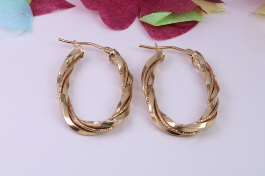 30 mm Long Hoop Creole Earrings Made from Solid 9ct Yellow Gold, British Hallmarked