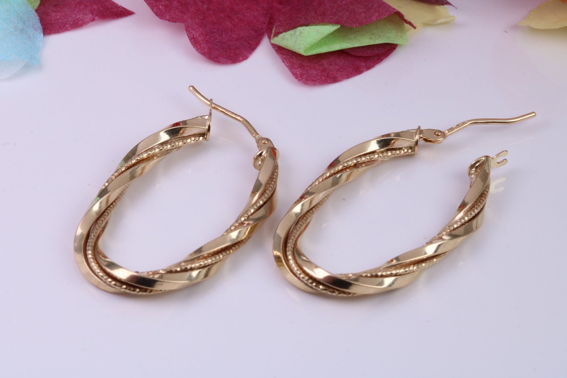 30 mm Long Hoop Creole Earrings Made from Solid 9ct Yellow Gold, British Hallmarked