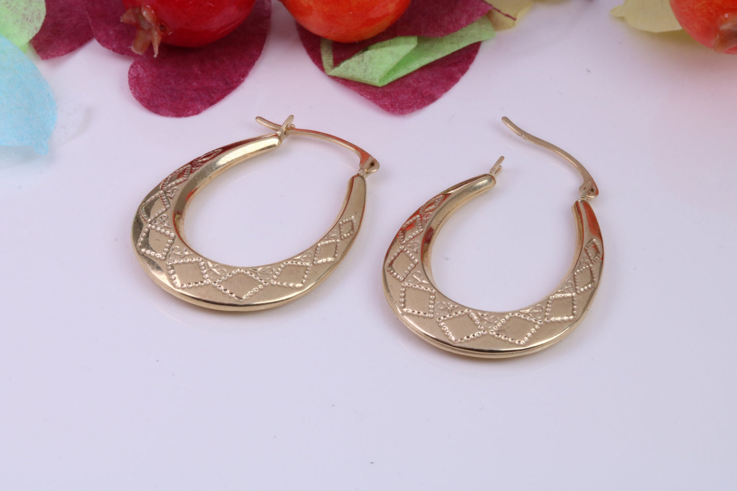 25 mm Long Hoop Creole Earrings Made from Solid 9ct Yellow Gold