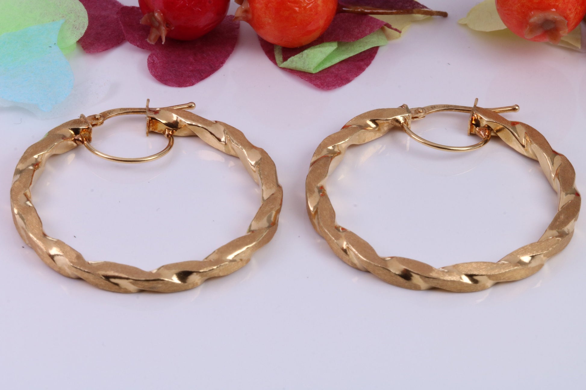 Large 38 mm Round Hoop Creole Earrings Made from Solid 9ct Yellow Gold, British Hallmarked