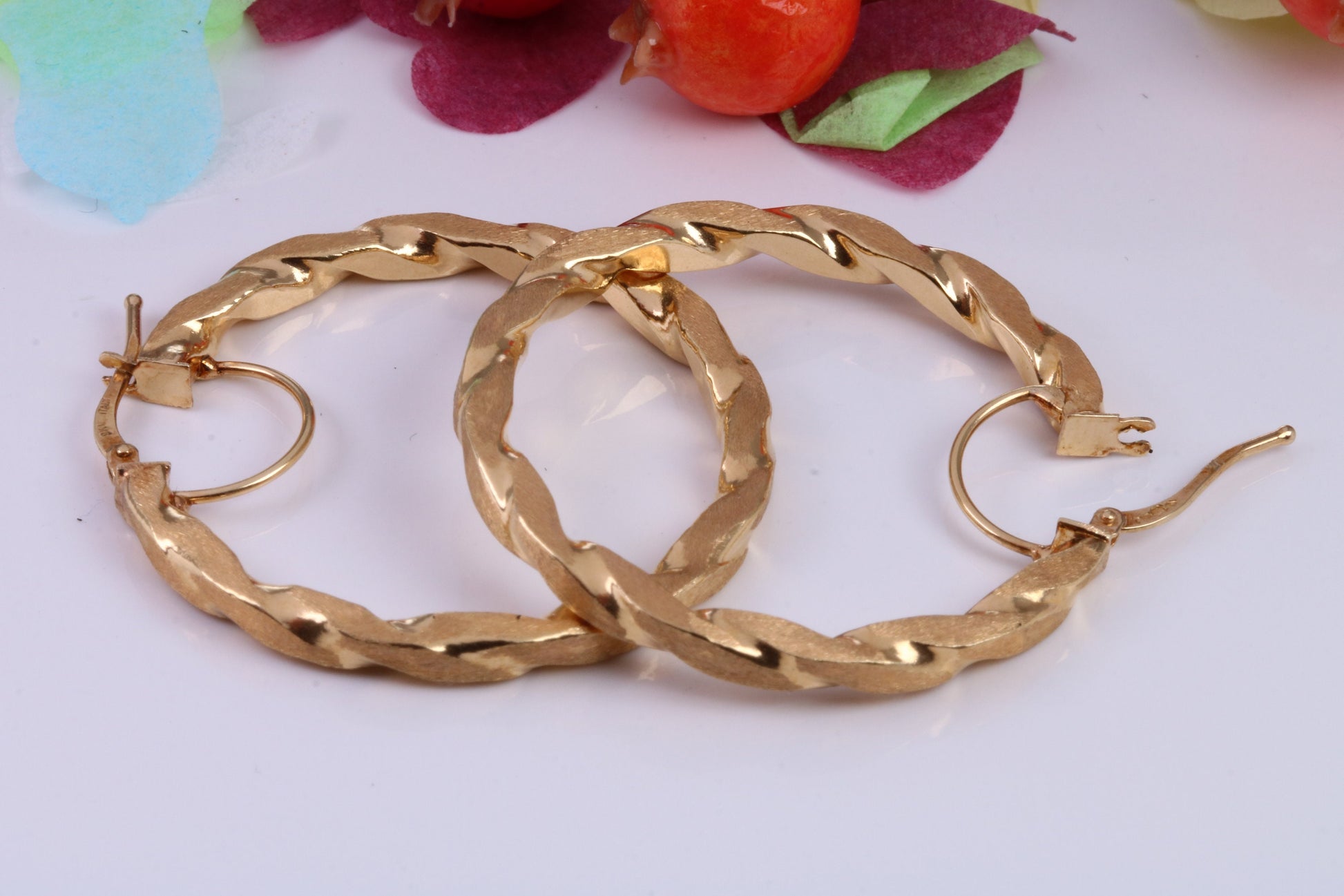 Large 38 mm Round Hoop Creole Earrings Made from Solid 9ct Yellow Gold, British Hallmarked