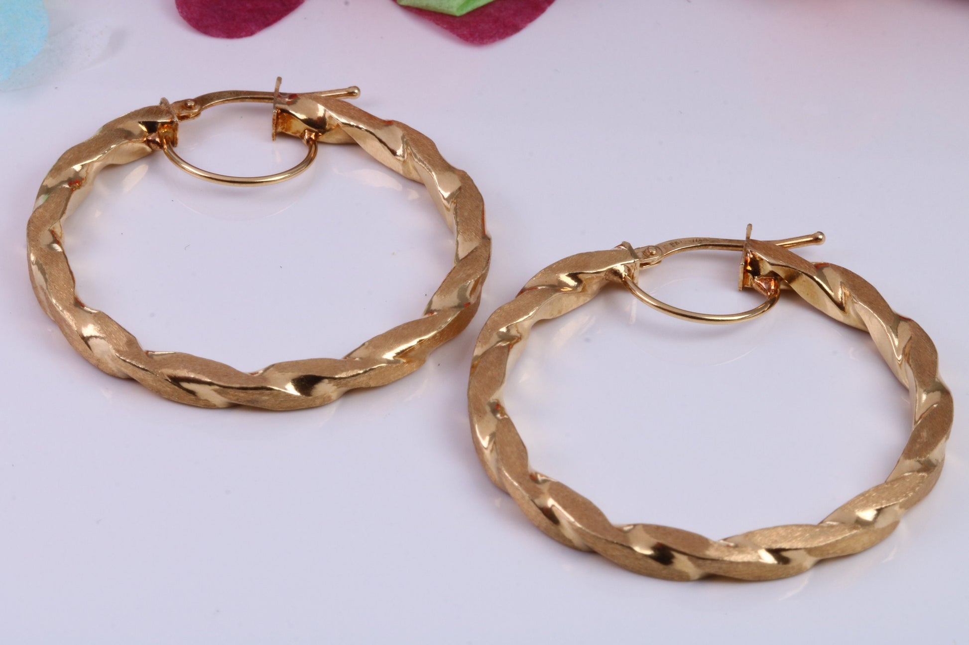 Large 38 mm Round Hoop Creole Earrings Made from Solid 9ct Yellow Gold, British Hallmarked