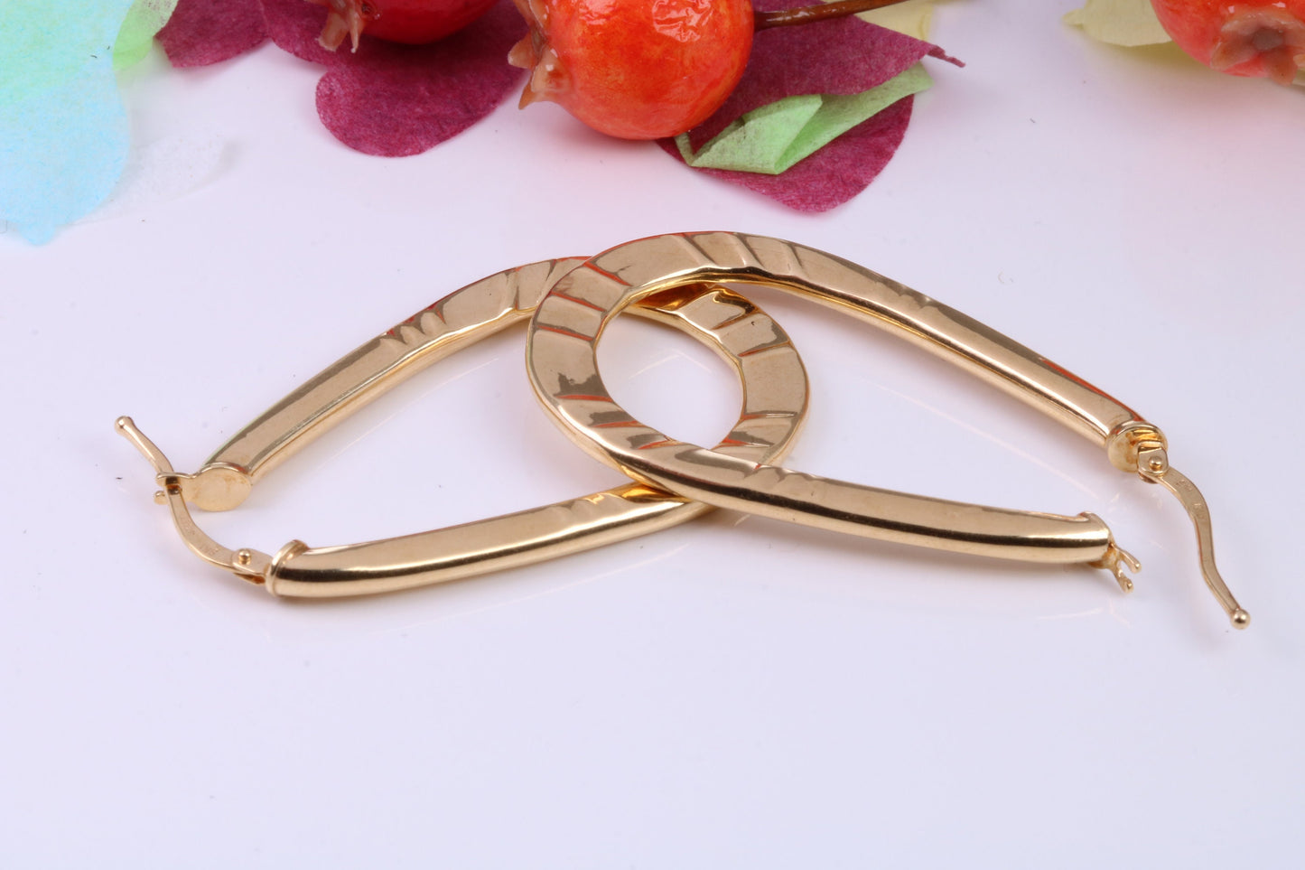 Large 40 mm Long Hoop Creole Earrings Made from Solid 9ct Yellow Gold, British Hallmarked