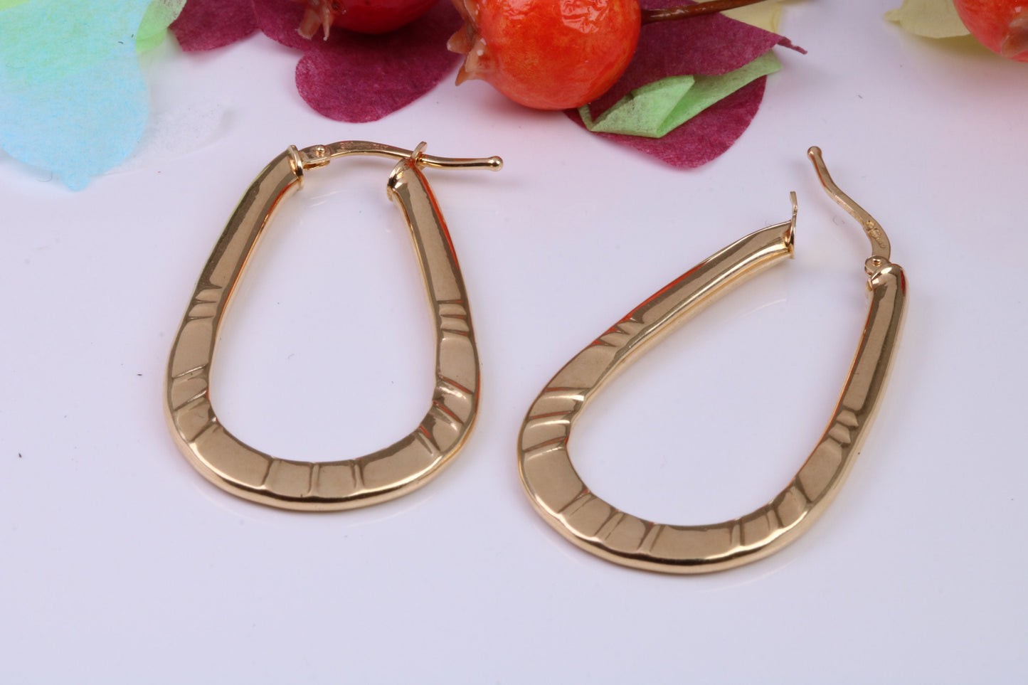 Large 40 mm Long Hoop Creole Earrings Made from Solid 9ct Yellow Gold, British Hallmarked