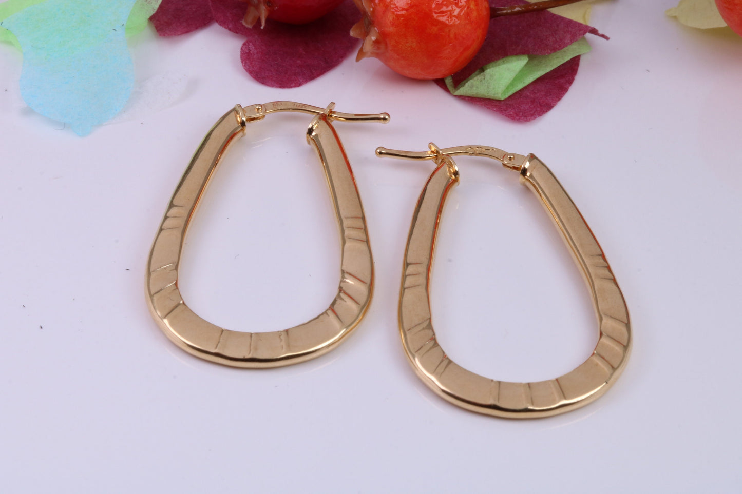 Large 40 mm Long Hoop Creole Earrings Made from Solid 9ct Yellow Gold, British Hallmarked