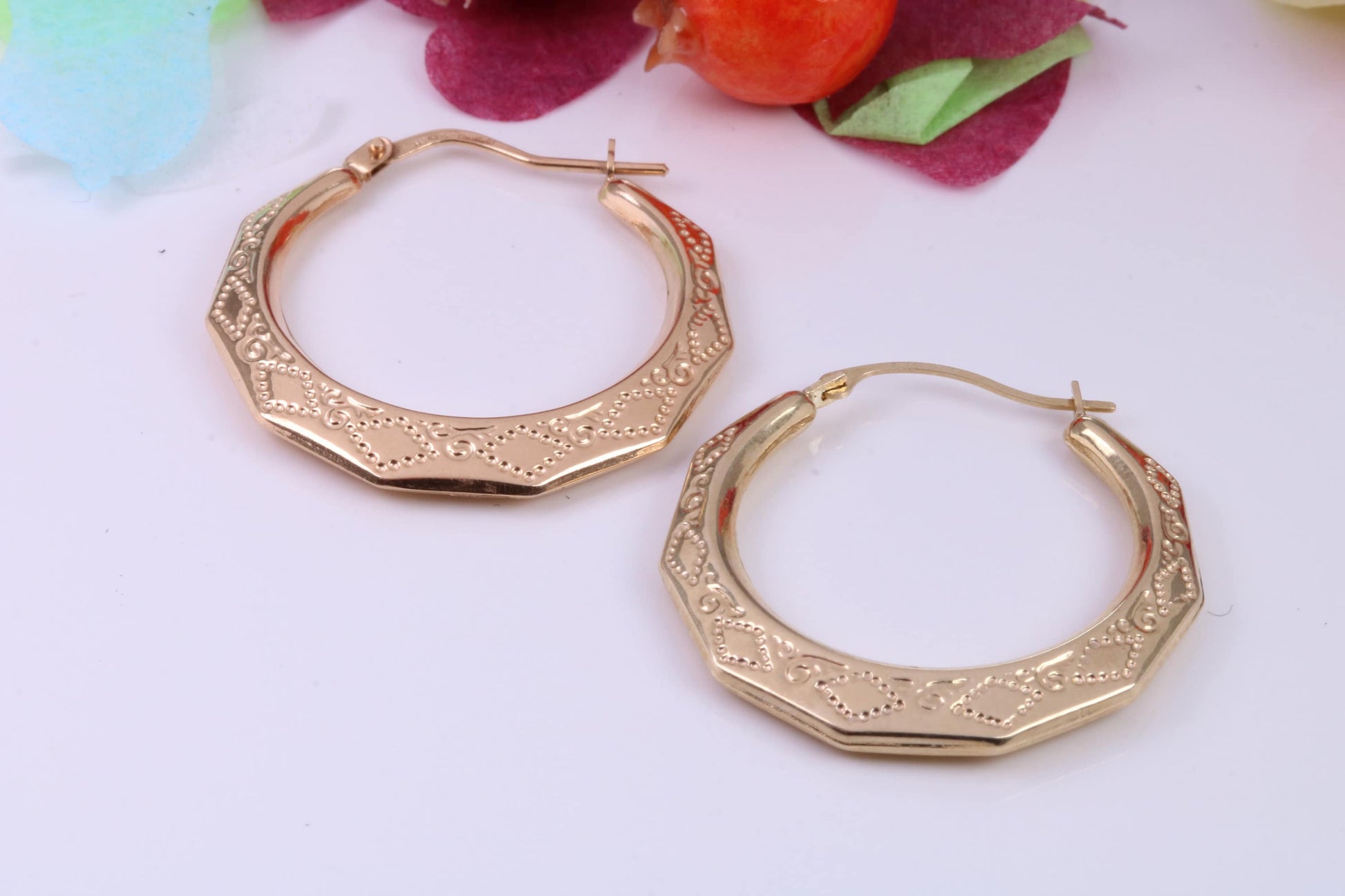 Large 28 mm Round Hoop Creole Earrings Made from Solid 9ct Yellow Gold, British Hallmarked