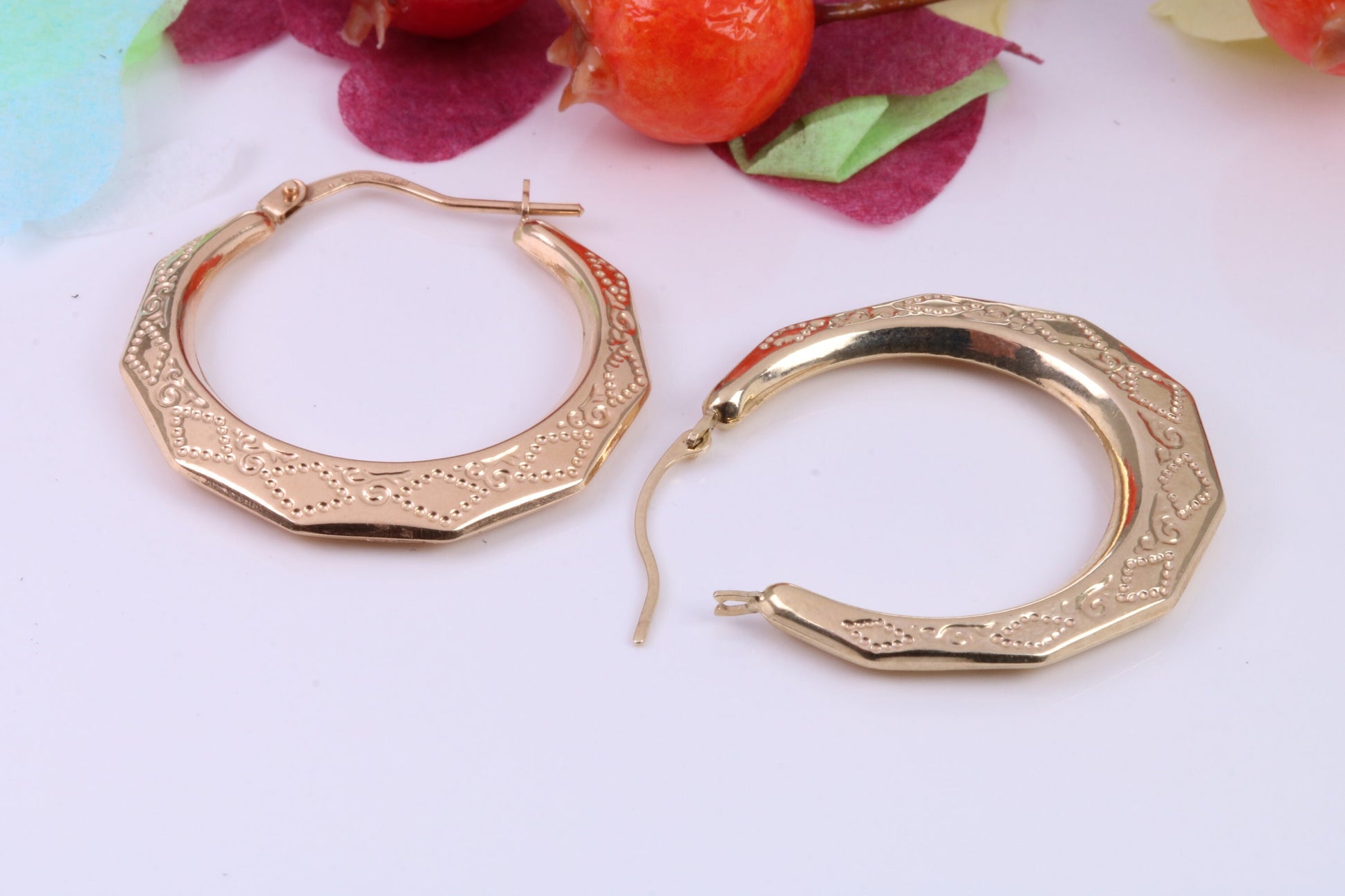 Large 28 mm Round Hoop Creole Earrings Made from Solid 9ct Yellow Gold, British Hallmarked