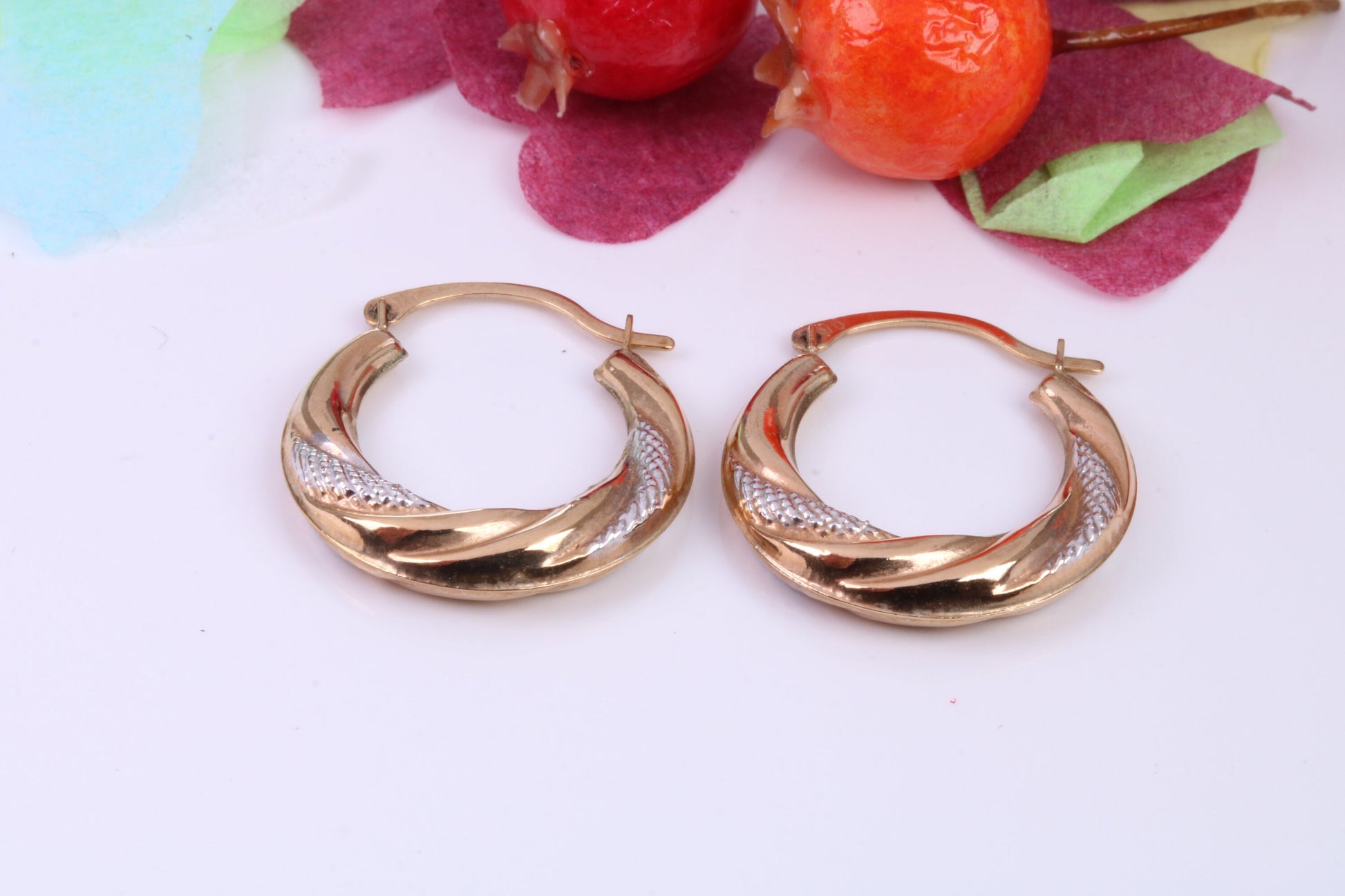 Two Tone Finish 20 mm Round Hoop Creole Earrings Made from Solid 9ct Yellow Gold