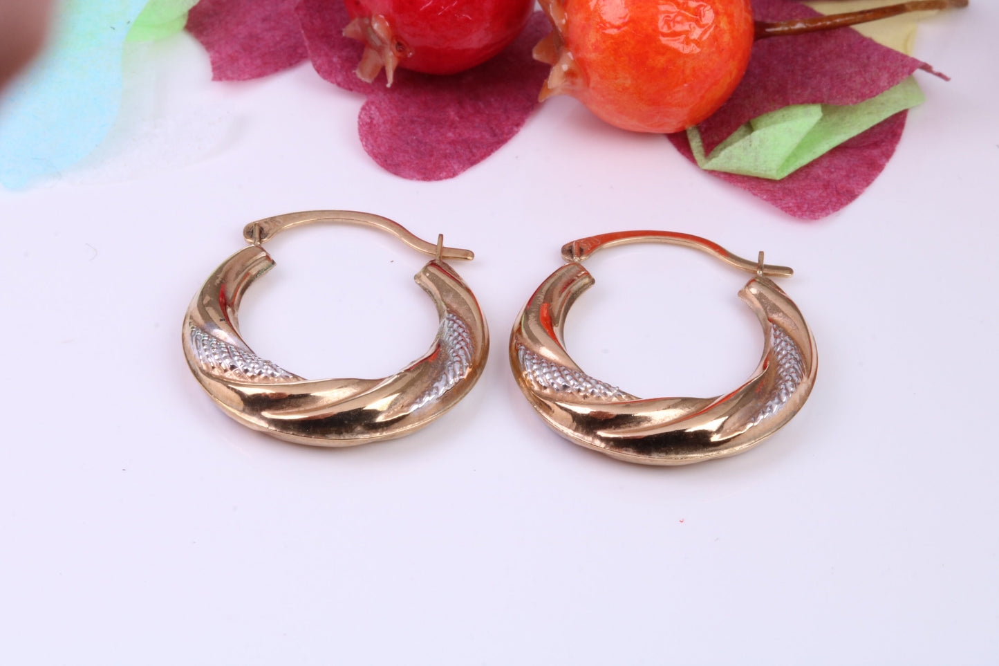 Two Tone Finish 20 mm Round Hoop Creole Earrings Made from Solid 9ct Yellow Gold