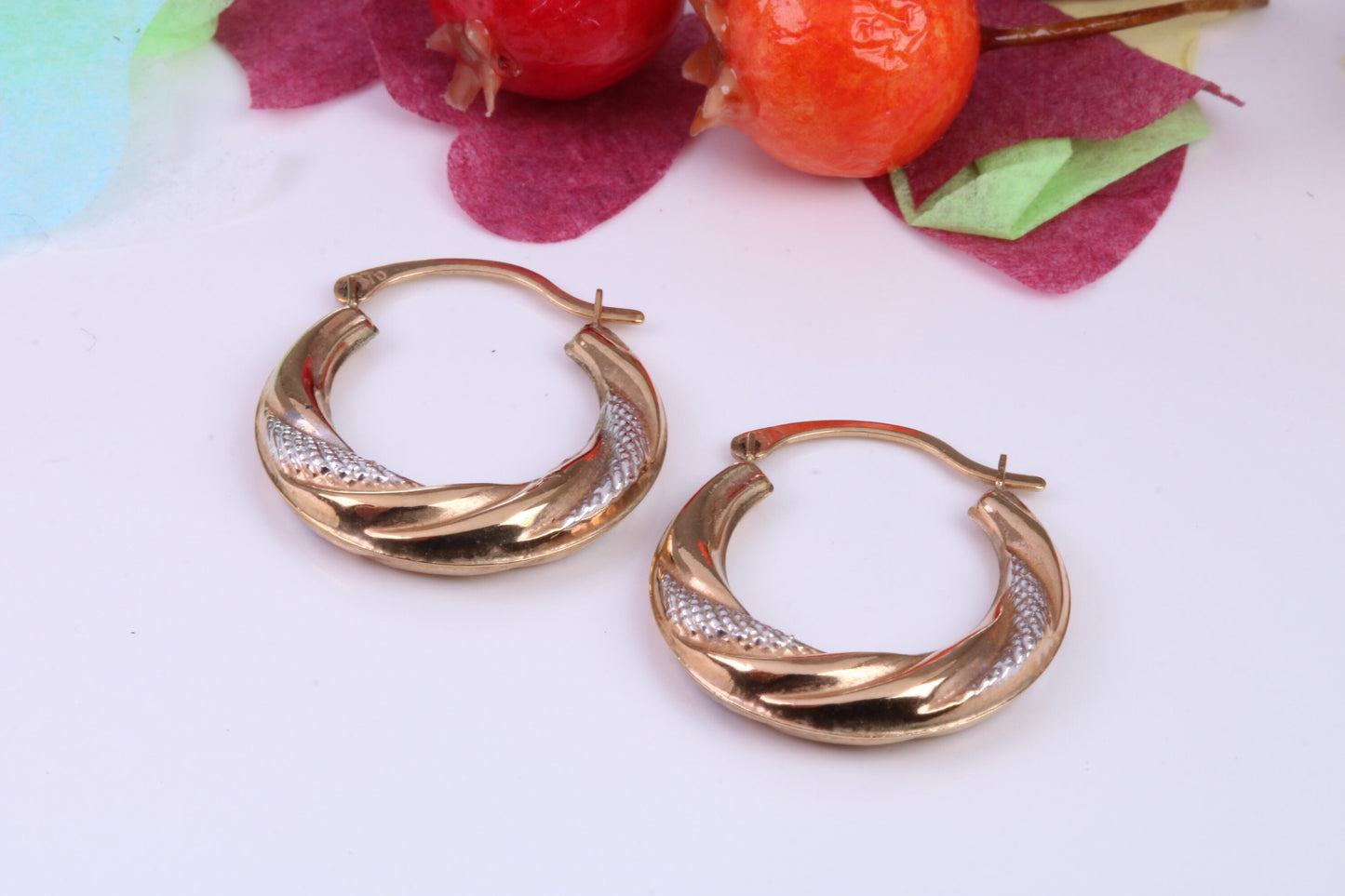 Two Tone Finish 20 mm Round Hoop Creole Earrings Made from Solid 9ct Yellow Gold