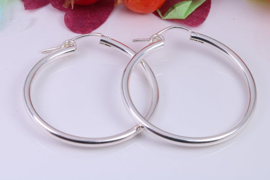 34 mm Round Creole Hoop Earrings Made from 925 Grade Sterling Silver