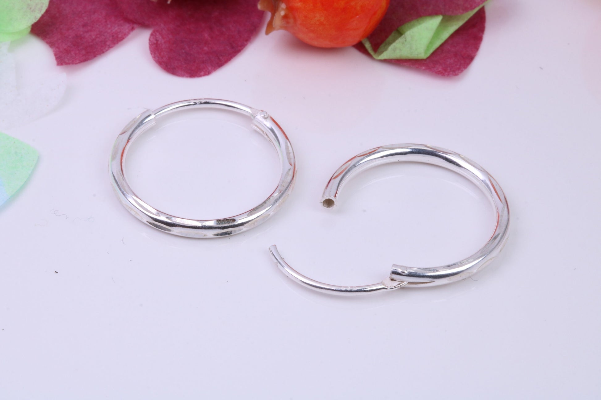 20 mm Round Diamond cut Sleeper Hoop Earrings Made from 925 Grade Sterling Silver