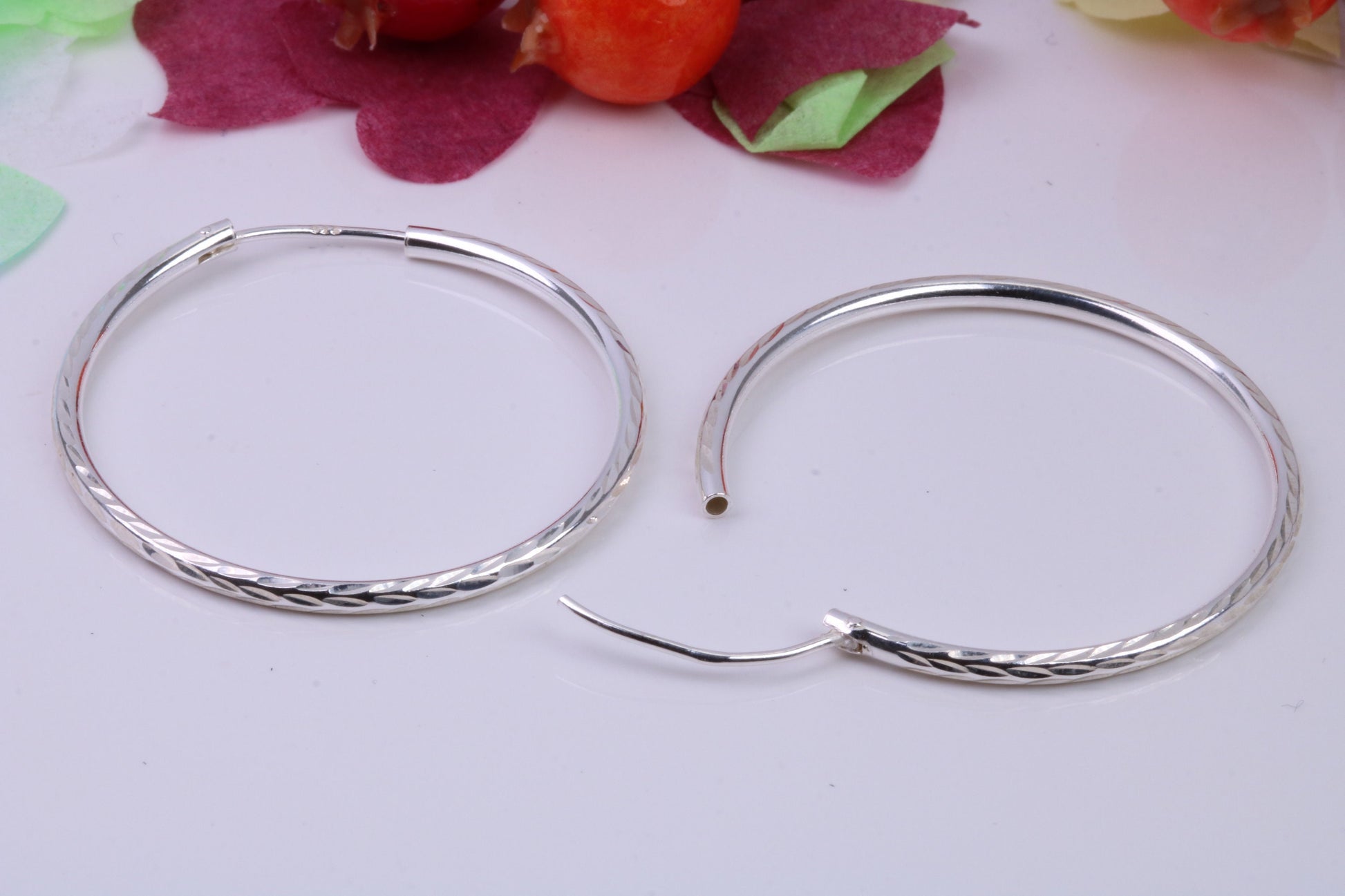 34 mm Round Diamond cut Sleeper Hoop Earrings Made from 925 Grade Sterling Silver