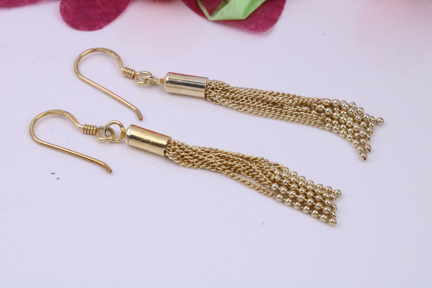 45 mm Long Dropper Earrings, Very Dressy, Made from Solid 925 Grade Sterling Silver, 18ct Yellow Gold Plated