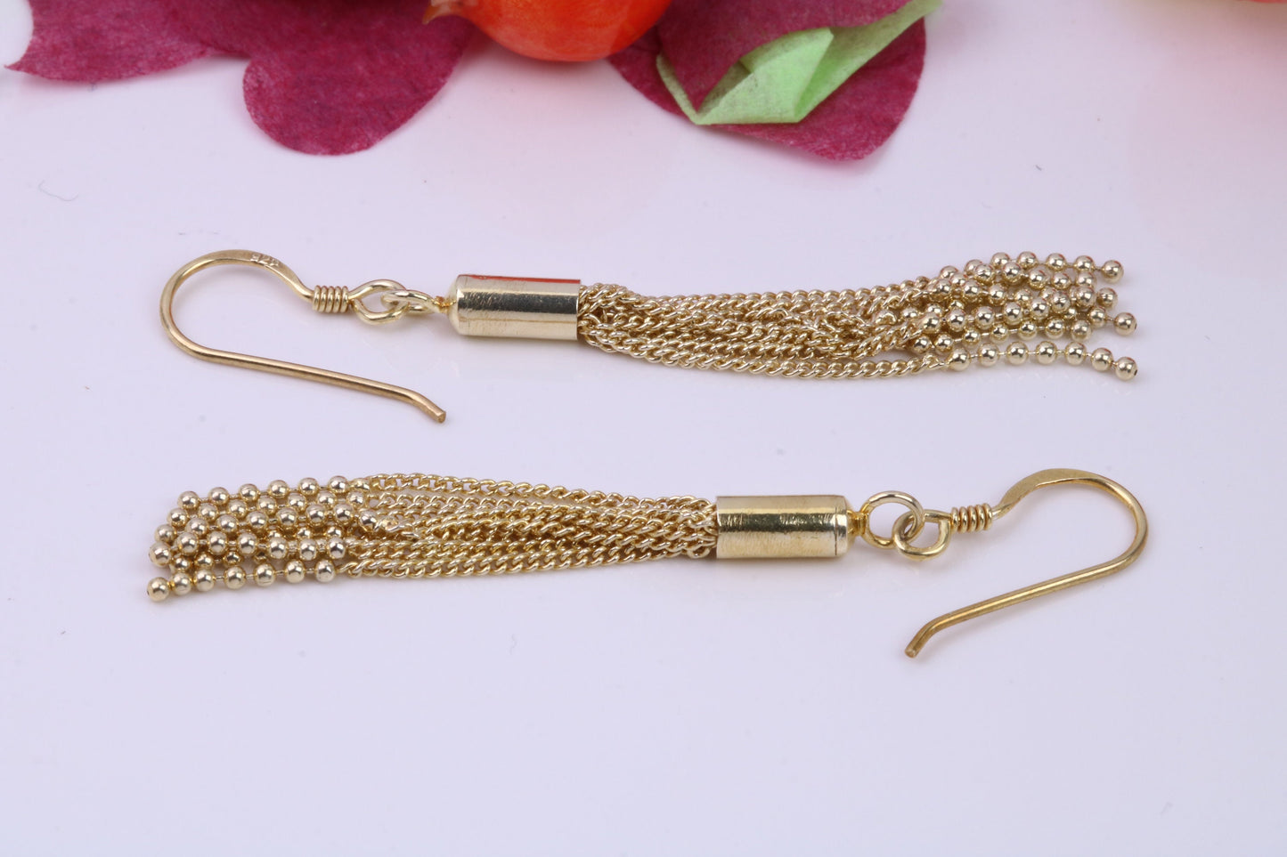 45 mm Long Dropper Earrings, Very Dressy, Made from Solid 925 Grade Sterling Silver, 18ct Yellow Gold Plated