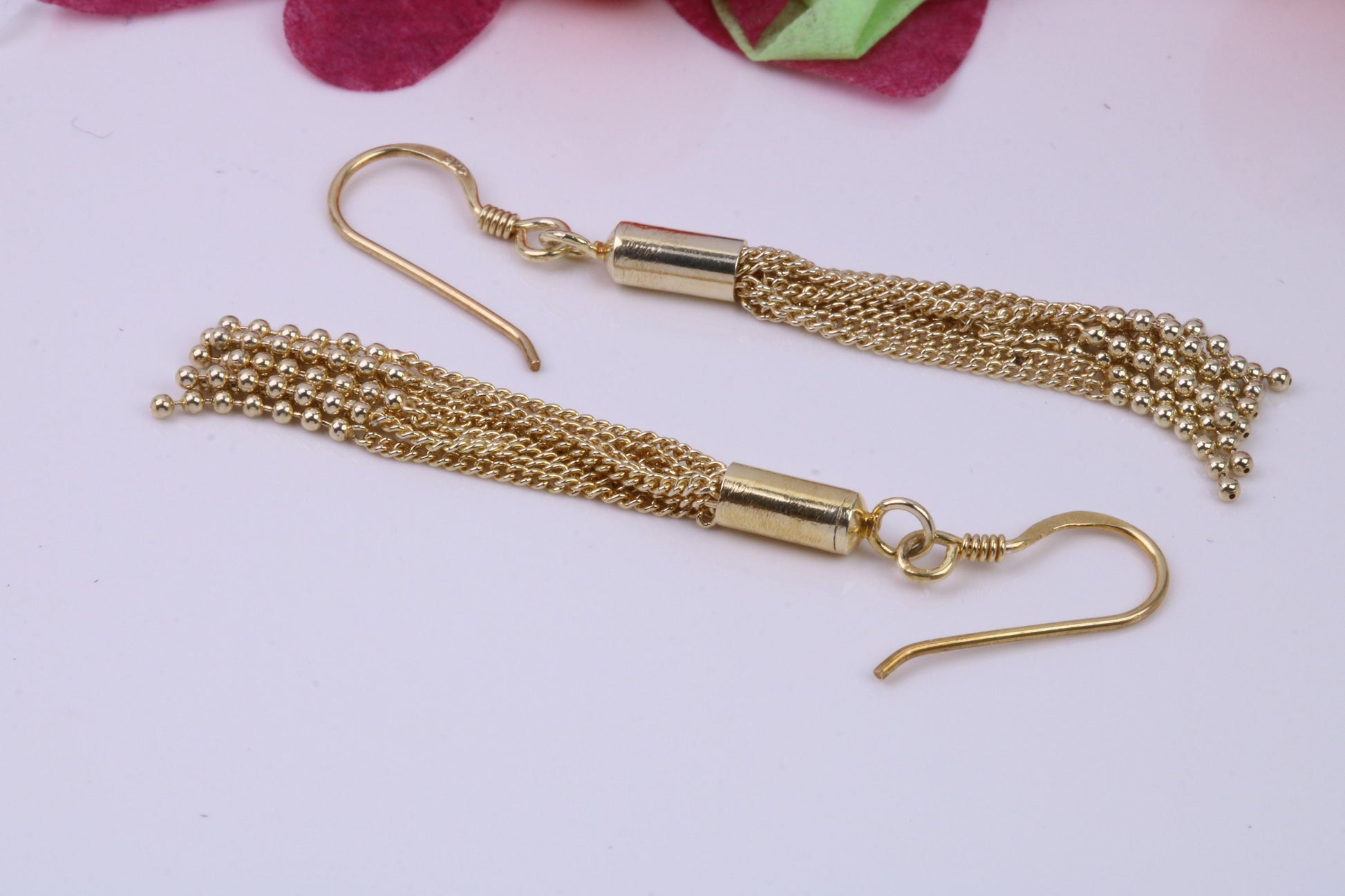 45 mm Long Dropper Earrings, Very Dressy, Made from Solid 925 Grade Sterling Silver, 18ct Yellow Gold Plated