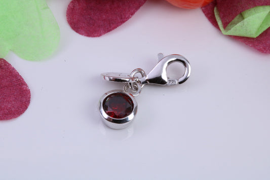 January Garnet C Z set Charm, Made From 925 Grade Sterling Silver