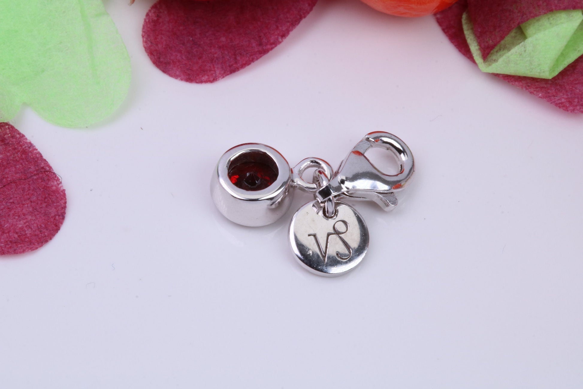 January Garnet C Z set Charm, Made From 925 Grade Sterling Silver