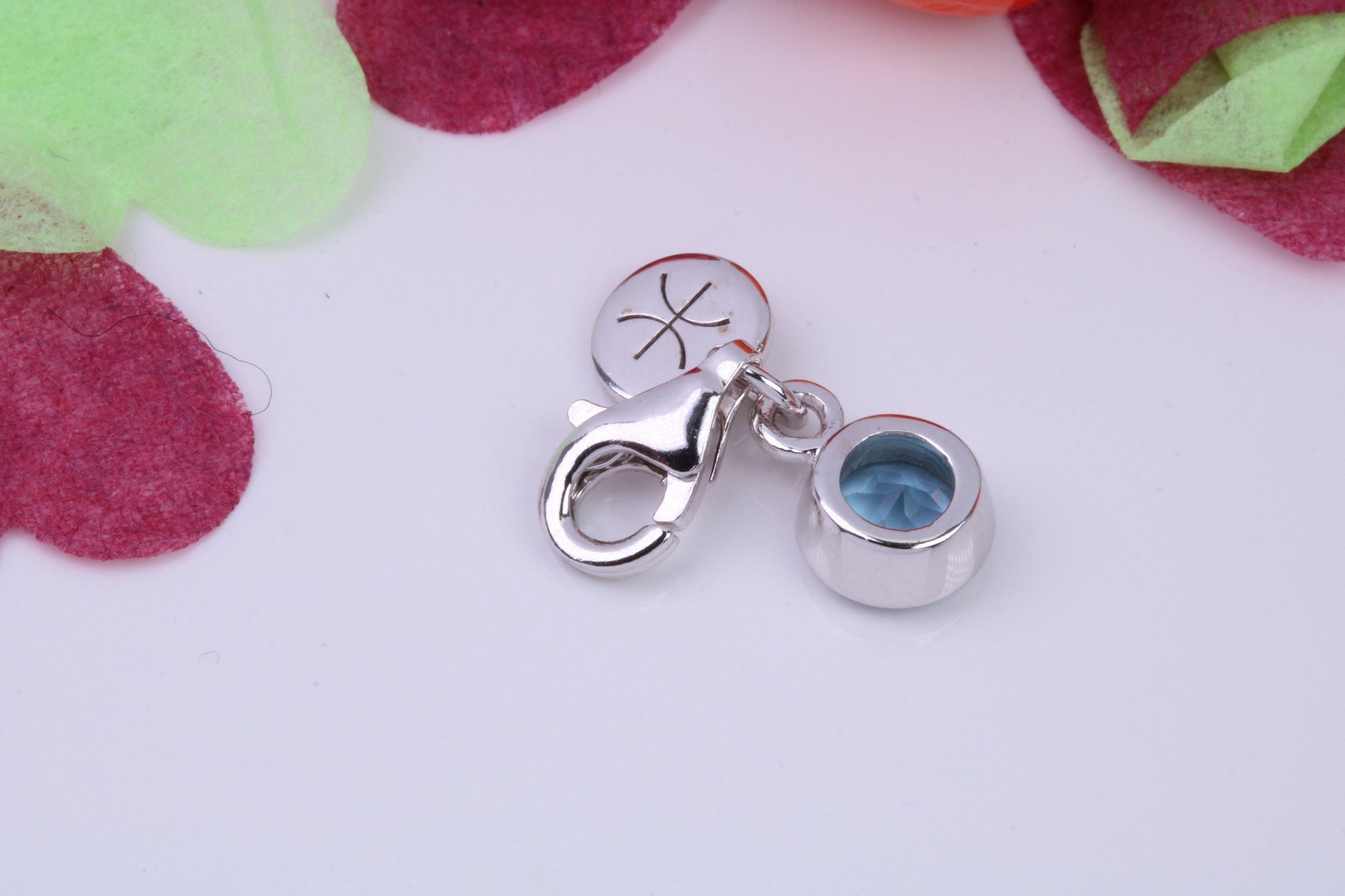 March Aquamarine C Z set Charm, Made From 925 Grade Sterling Silver, Birthstone Charm