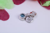 March Aquamarine C Z set Charm, Made From 925 Grade Sterling Silver, Birthstone Charm