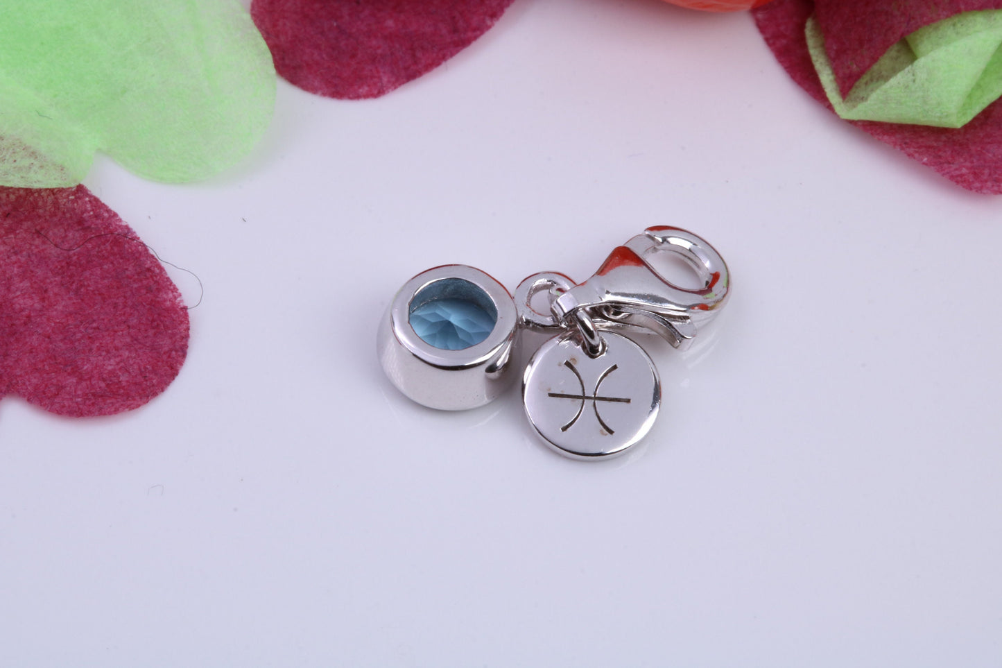 March Aquamarine C Z set Charm, Made From 925 Grade Sterling Silver, Birthstone Charm