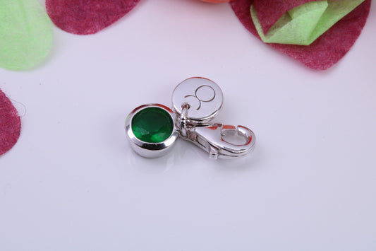May Emerald C Z set Charm, Made From 925 Grade Sterling Silver, Birthstone Charm