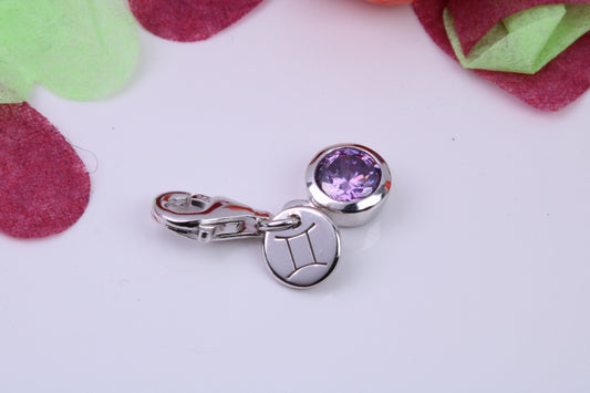 June Light Amethyst C Z set Charm, Made From 925 Grade Sterling Silver, Birthstone Charm