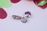 June Light Amethyst C Z set Charm, Made From 925 Grade Sterling Silver, Birthstone Charm