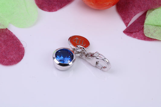 September Blue Sapphire C Z set Charm, Made From 925 Grade Sterling Silver, Birthstone Charm