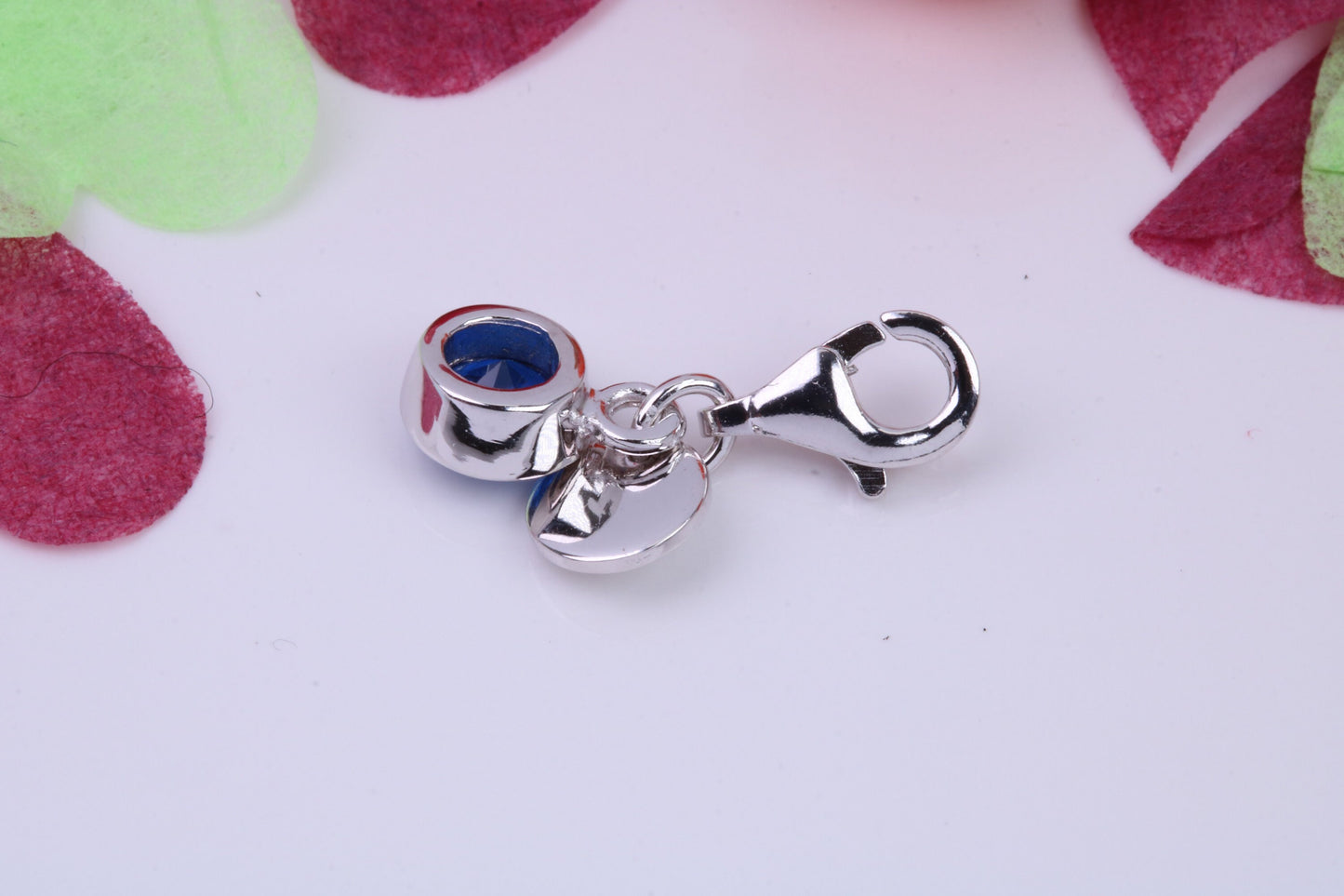 September Blue Sapphire C Z set Charm, Made From 925 Grade Sterling Silver, Birthstone Charm