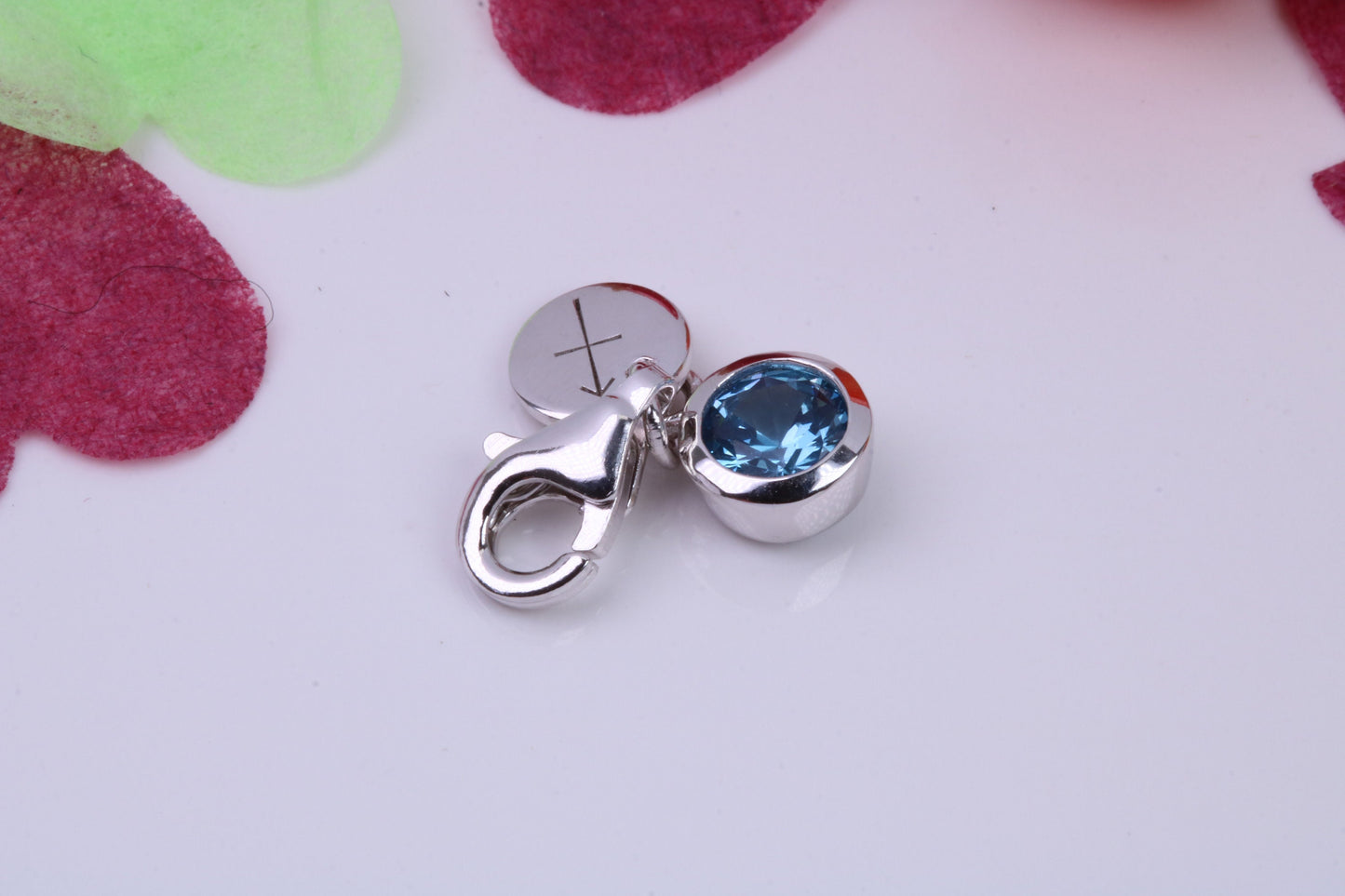 December Blue Zircon C Z set Charm, Made From 925 Grade Sterling Silver, Birthstone Charm