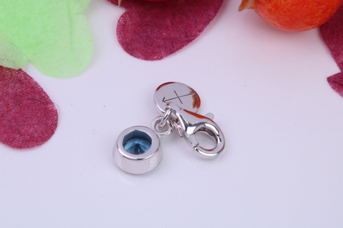 December Blue Zircon C Z set Charm, Made From 925 Grade Sterling Silver, Birthstone Charm