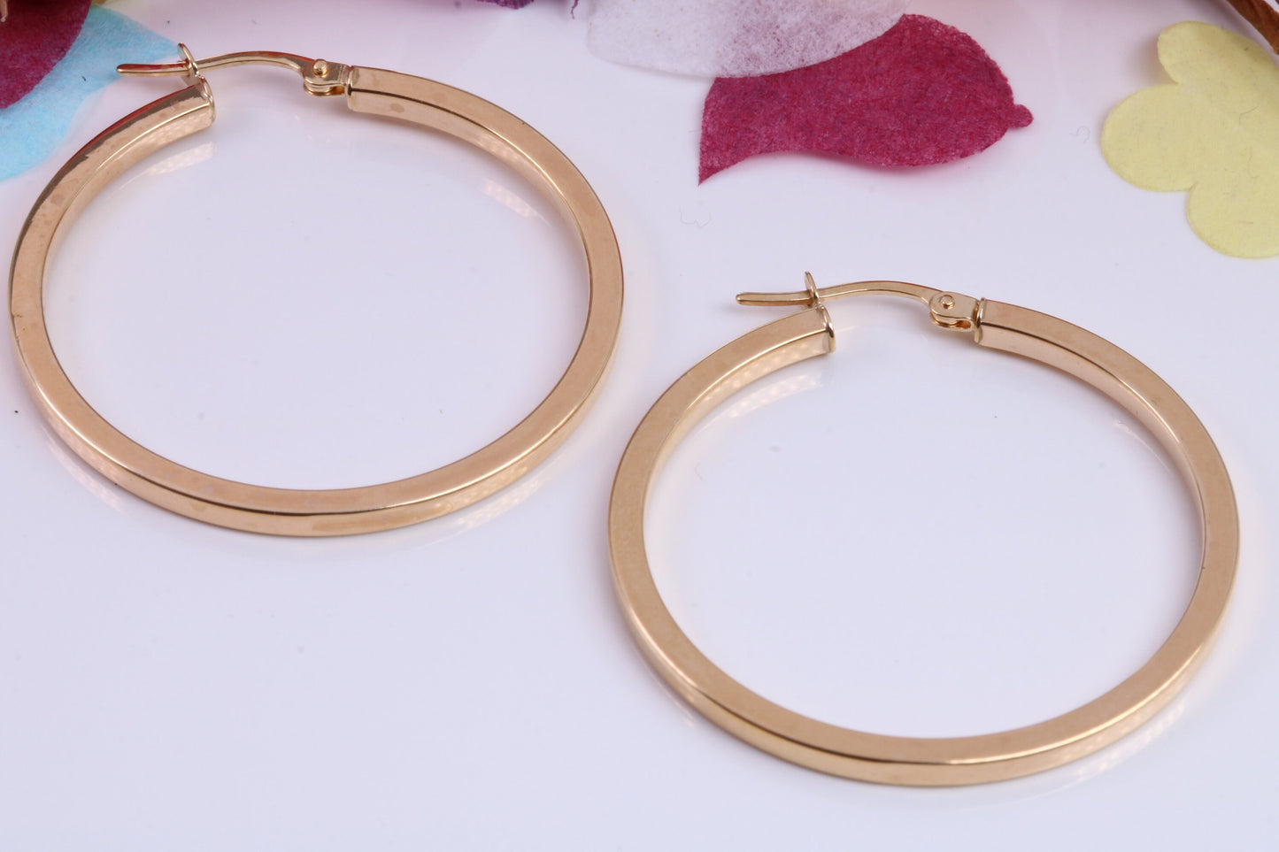 34 mm Round Hoop Creole Earrings Made from 9ct Yellow Gold